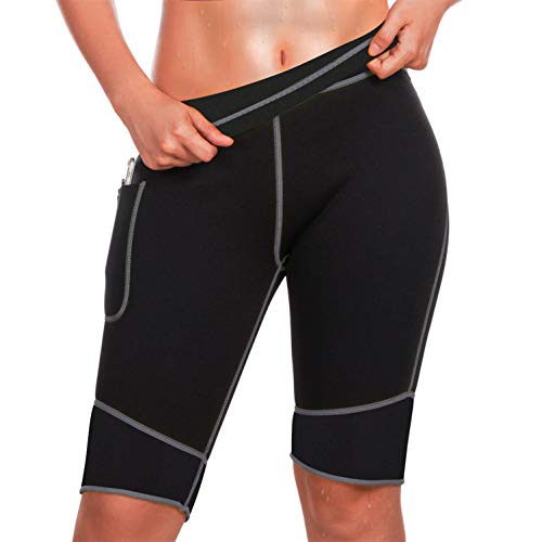 TrainingGirl Women's Hot Neoprene Sauna Sweat Shorts with Pocket - Weight Loss Slimming Workout Pants, Body Shaper Yoga Leggings for Gym, Running & Home Fitness