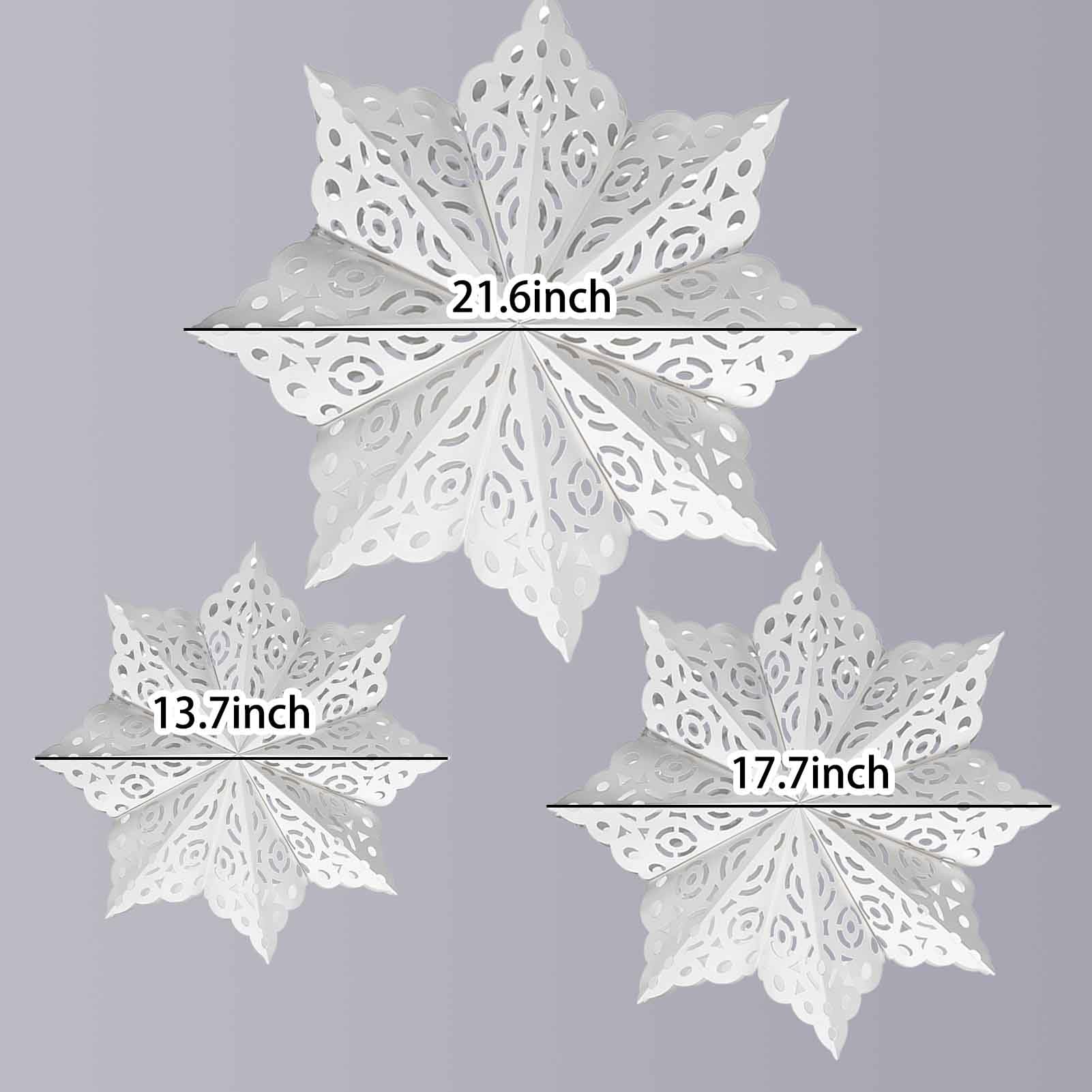 GAKA White Christmas Paper Star Lanterns - Set of 3 Snowflake Hanging Lamps for Wedding, Christmas Tree, Birthday Party & Holiday Decorations | Perfect for Indoor & Outdoor Festive Decor