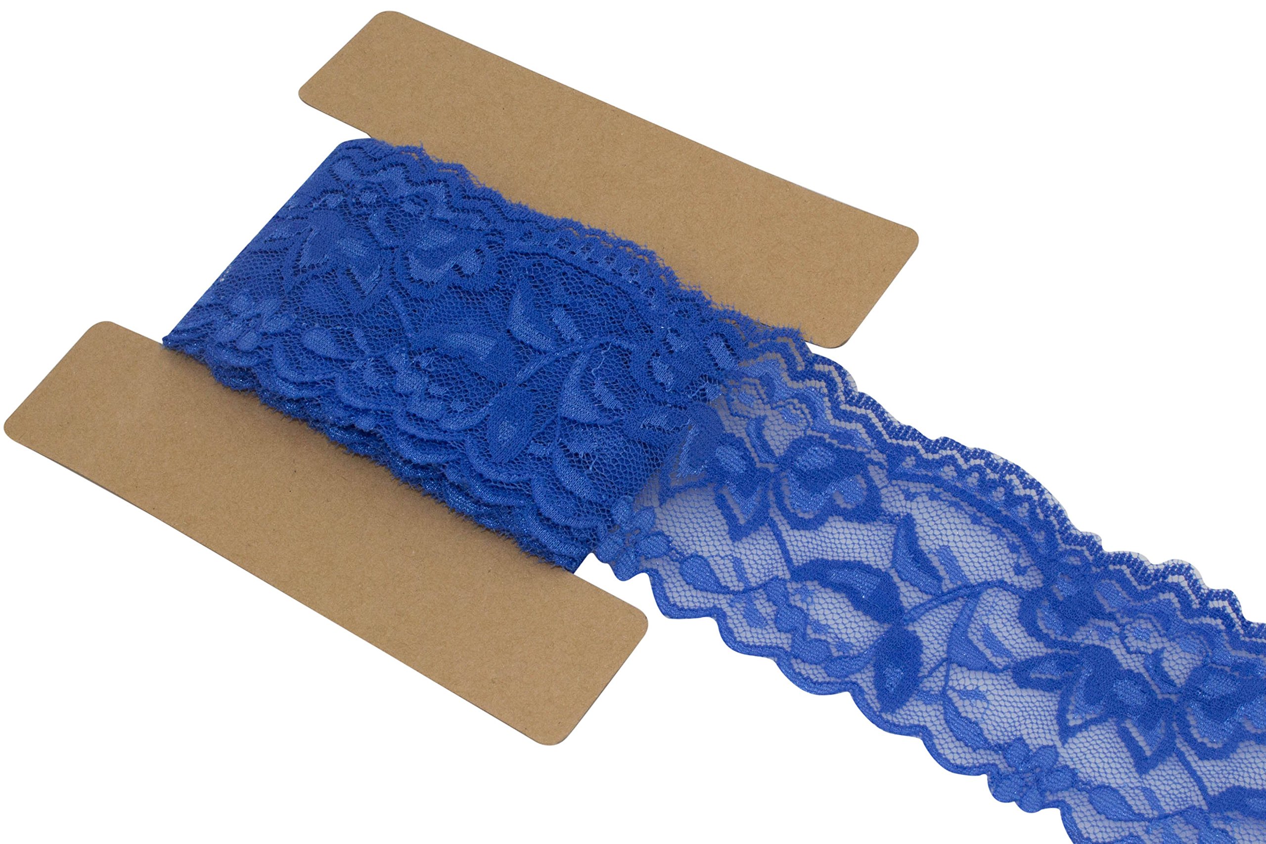 JLIKA 2.25 Inch Wide Stretch Elastic Lace Trim - Royal Blue Lace Fabric for Headbands, Garters & DIY Crafts (20 Yards) - Perfect for Wedding Accessories, Baby Headbands & Costume Design