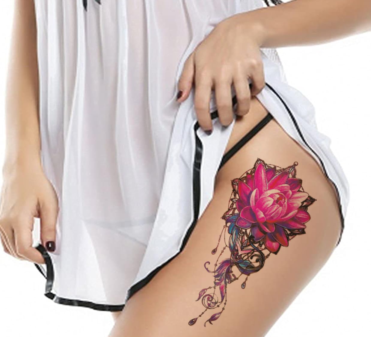 3D Temporary Tattoo Stickers for Men & Women - Waterproof Fake Tattoos with Flowers, Butterflies, Stars & Dark Desire Designs - Realistic Body Art for Adults & Teens (19x9cm) - Perfect for Parties, Halloween, Cosplay & Honeymoon Getaways