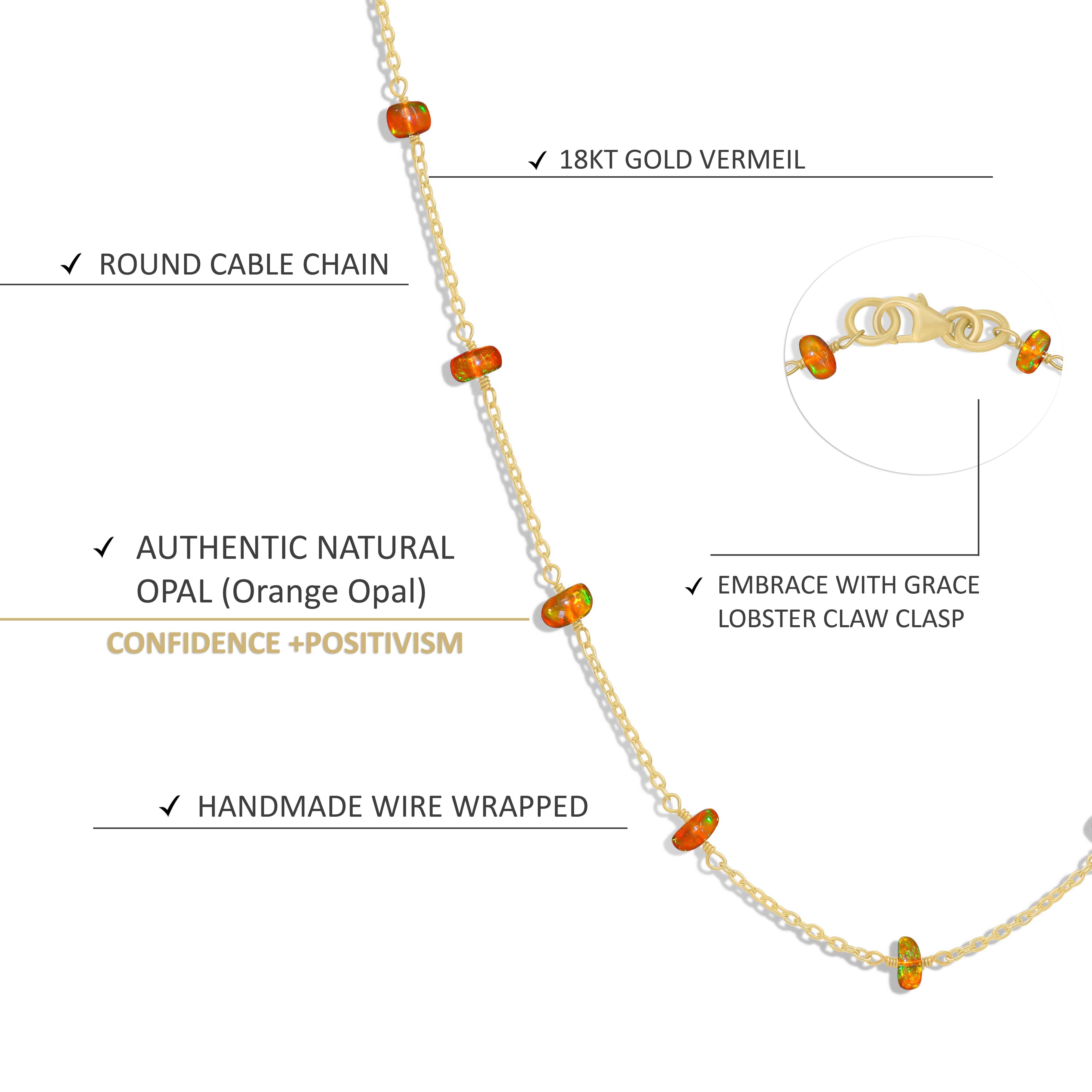 Elegant Beaded Chain Necklace for Women - Natural Orange Opal Gemstone Jewelry | Perfect for Parties, Weddings & Everyday Wear