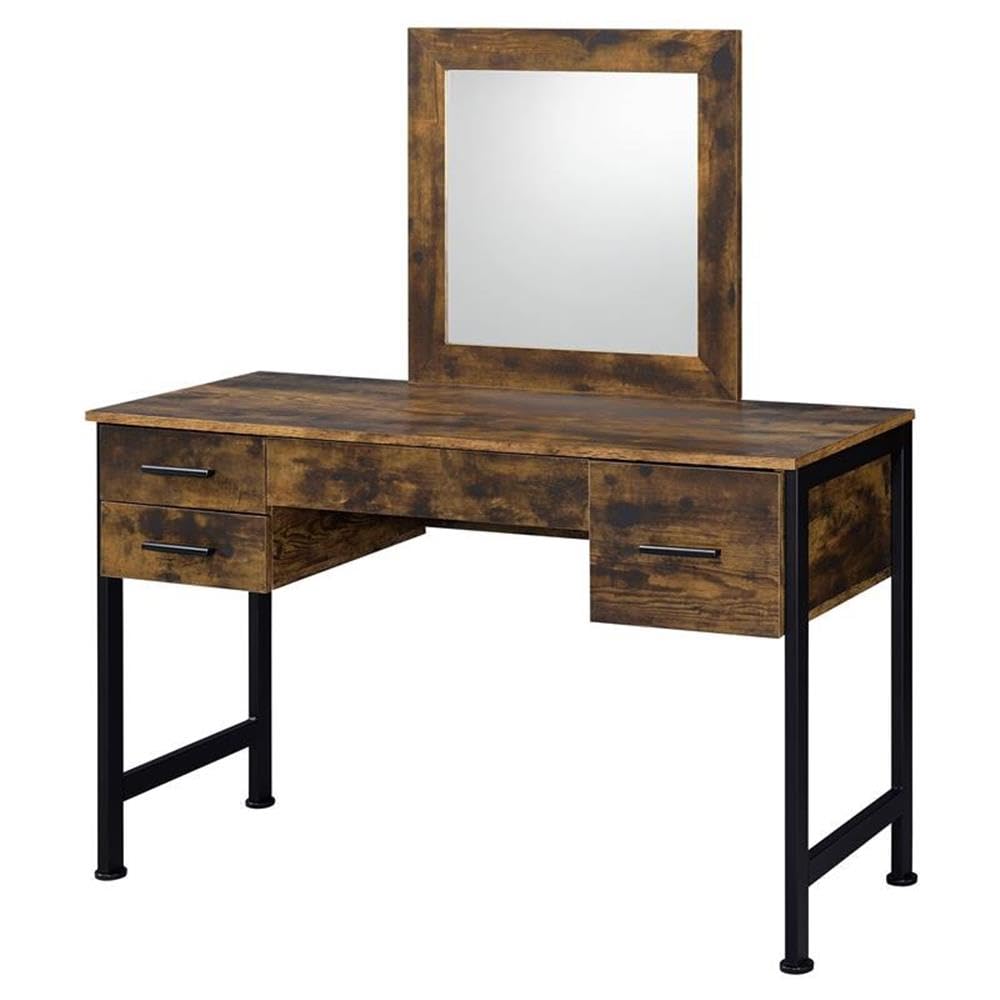 Acme Juvanth Wooden Vanity Desk with Mirror - Rustic Oak & Black Finish | Perfect for Bedroom Makeup Dressing Table & Home Decor