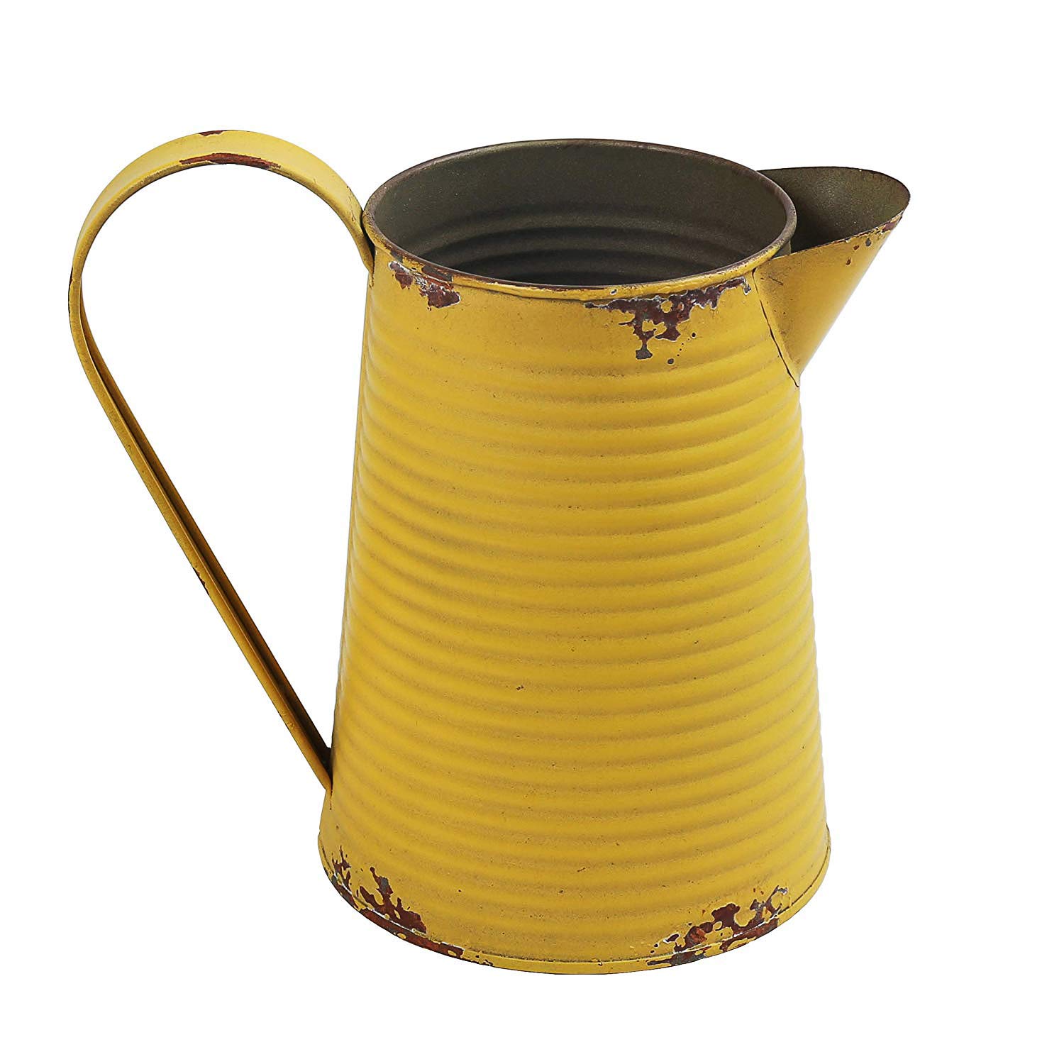 French Country Style Metal Jug Pitcher - Rustic Flower Vase, Watering Can & Plant Pot for Home, Garden & Farmhouse Decor (Yellow) | Perfect for Farmhouse Kitchens, Outdoor Patios & Floral Arrangements