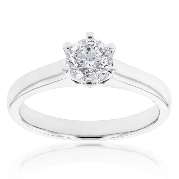 0.70 Carat Round Cut Diamond Solitaire Ring - 18K White Gold - DF Color SI Clarity Certified - Perfect for Engagement, Wedding & Anniversary Gifts