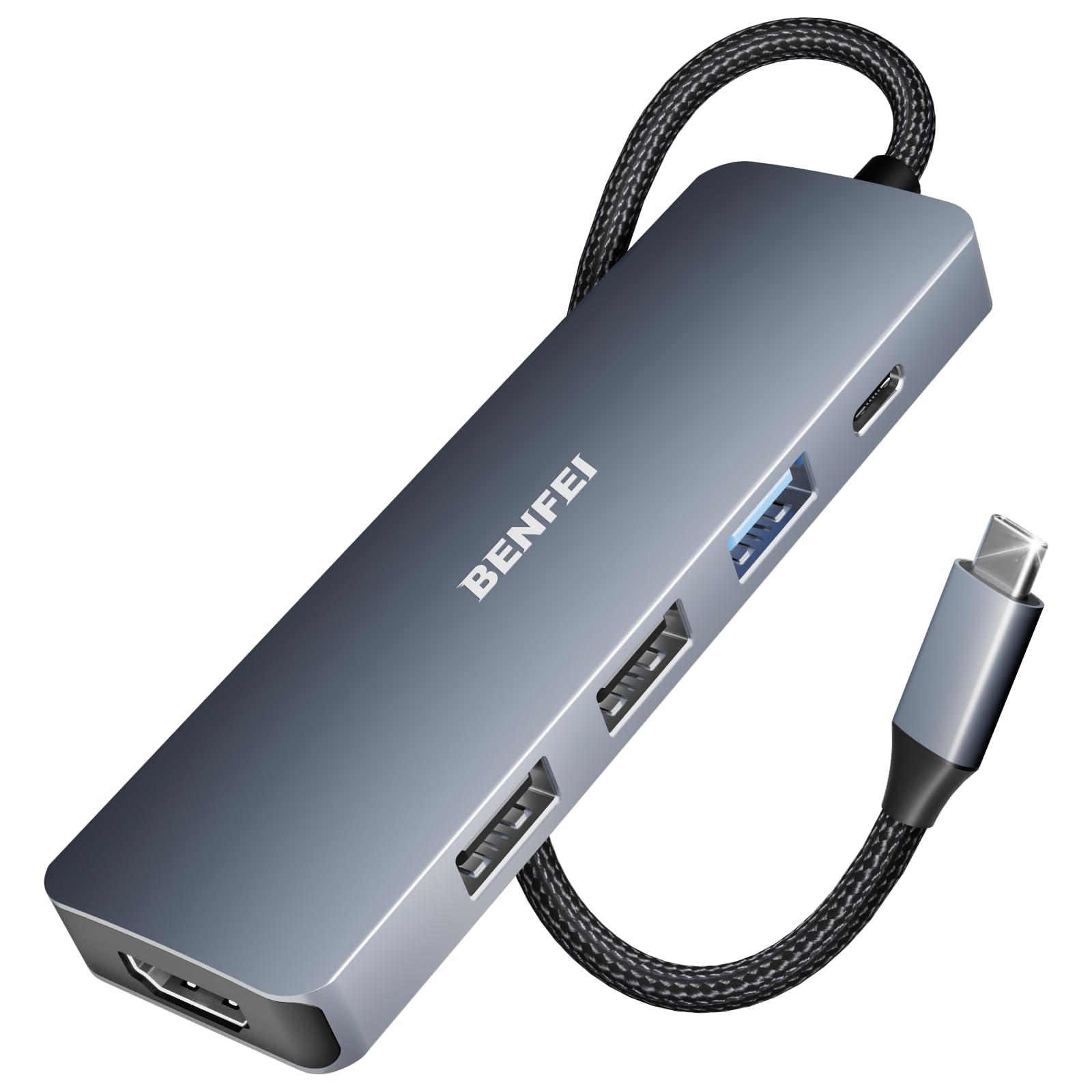 BENFEI 5-in-1 USB C Hub with 4K HDMI (Certified), 100W PD Charging, 3 USB-A Ports, Aluminum Case - Compatible with MacBook Pro/Air, iPad Pro, iMac, iPhone 15 Pro/Max, XPS, Thinkpad - Perfect for Work, Travel & Home Office