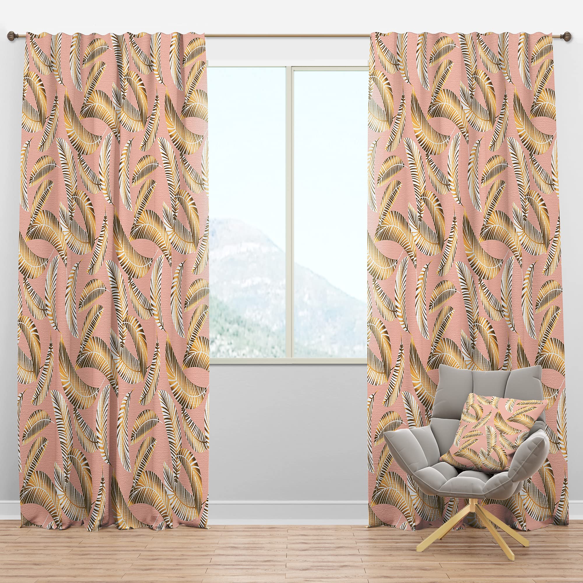 DesignQ Blackout Curtains 'Golden Foliage IV' - Thermal Insulated Single Panel (52x63 inches) for Bedroom & Living Room - Noise Reducing & Energy Saving Window Drapes for Better Sleep & Home Decor