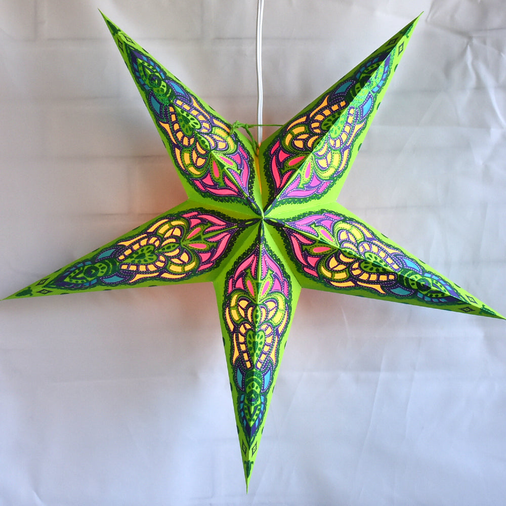 24 Pack Green & Purple Meditation Glitter Paper Star Lanterns - Hanging Decorative Lights for Yoga Studio, Bedroom, Party Decor