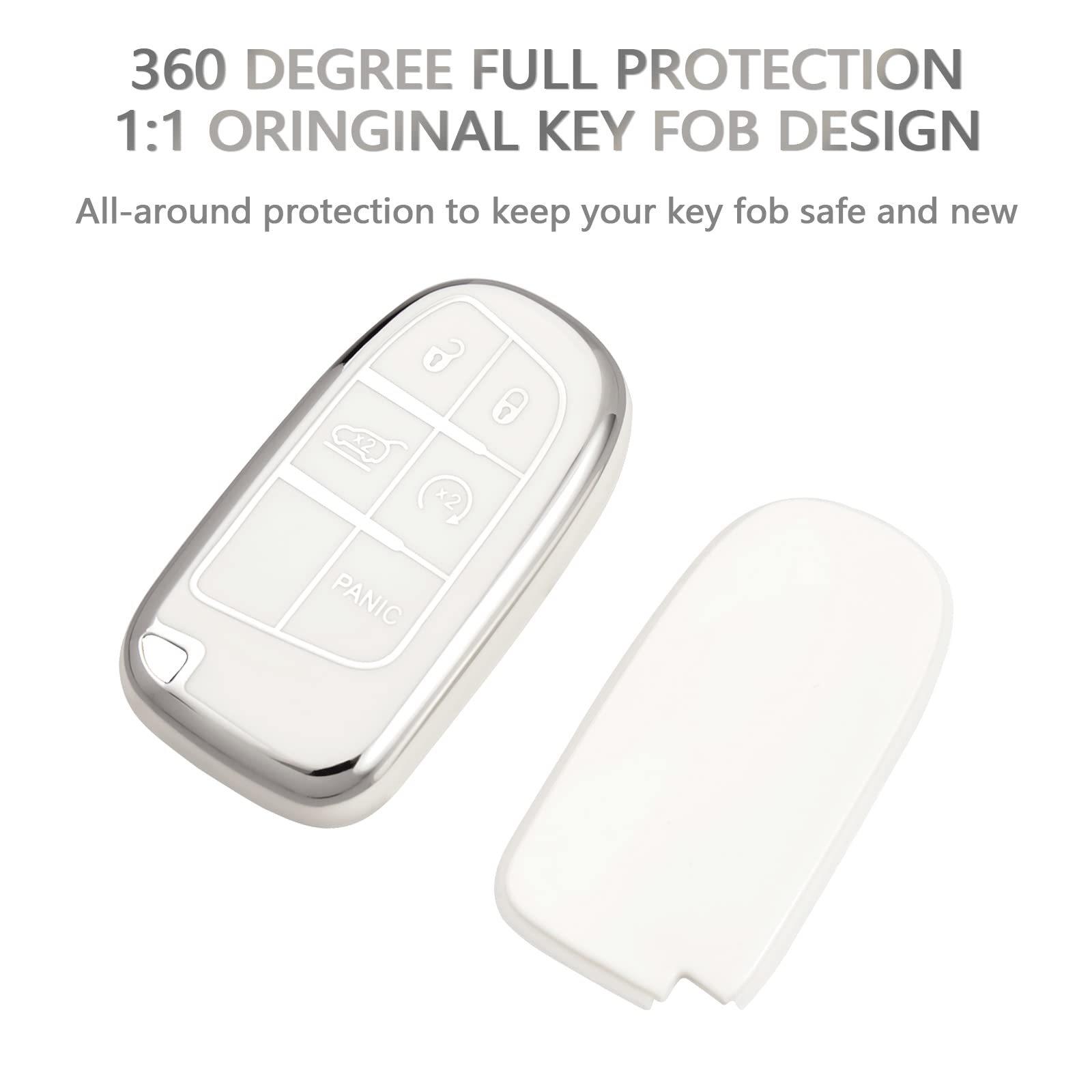 Premium Key Fob Cover for Jeep & Dodge - Compatible with Grand Cherokee, Wrangler, Compass, Renegade, Patriot & Grand Commander (3/4/5 Buttons) - Durable Smart Key Protector Case (White) - Perfect for Off-Road Adventures & Everyday Protection