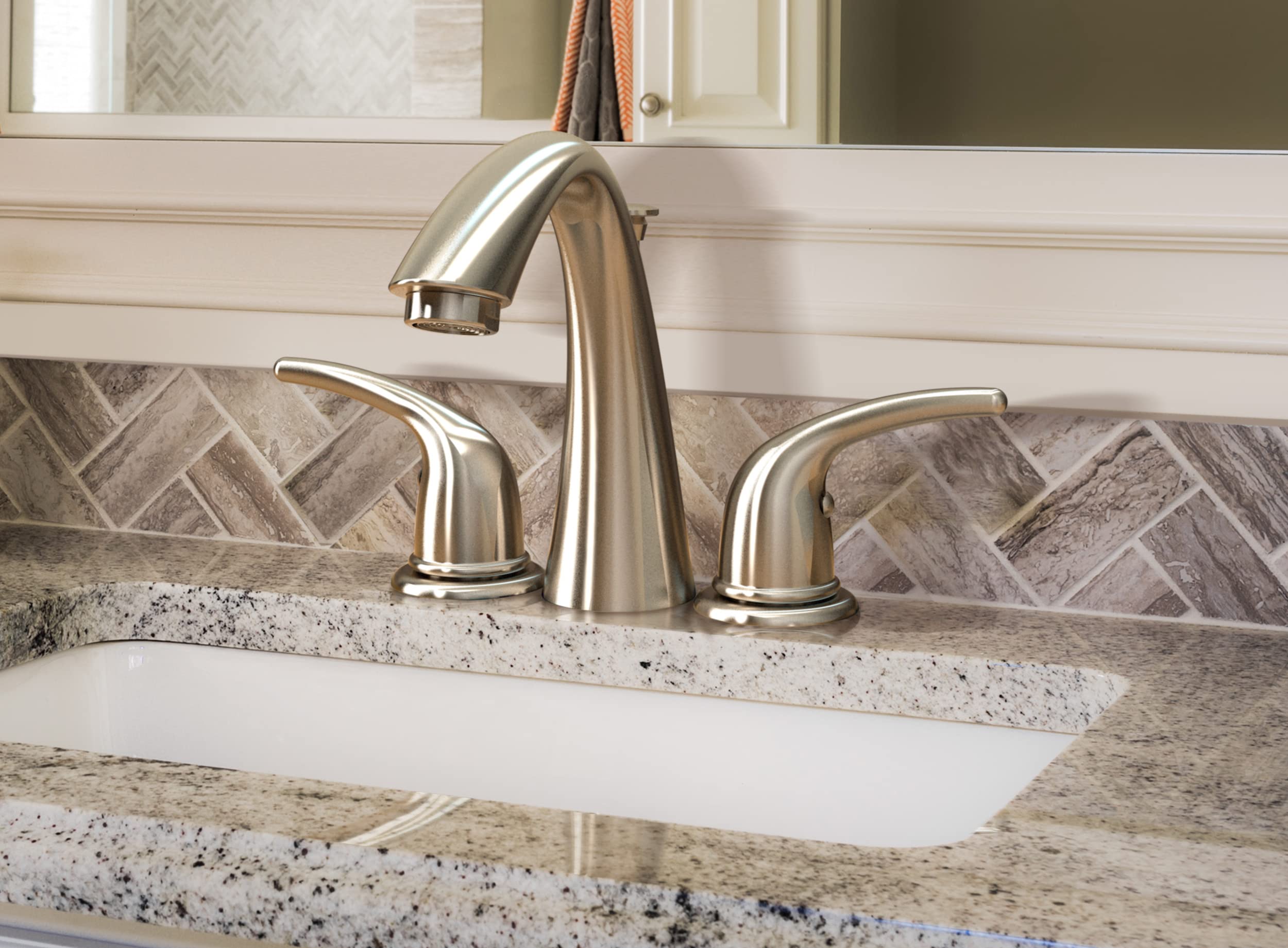 Two Handle Widespread Bathroom Faucet in Brushed Nickel Finish - Modern Bathroom Sink Faucet for Vanity & Powder Room Installation