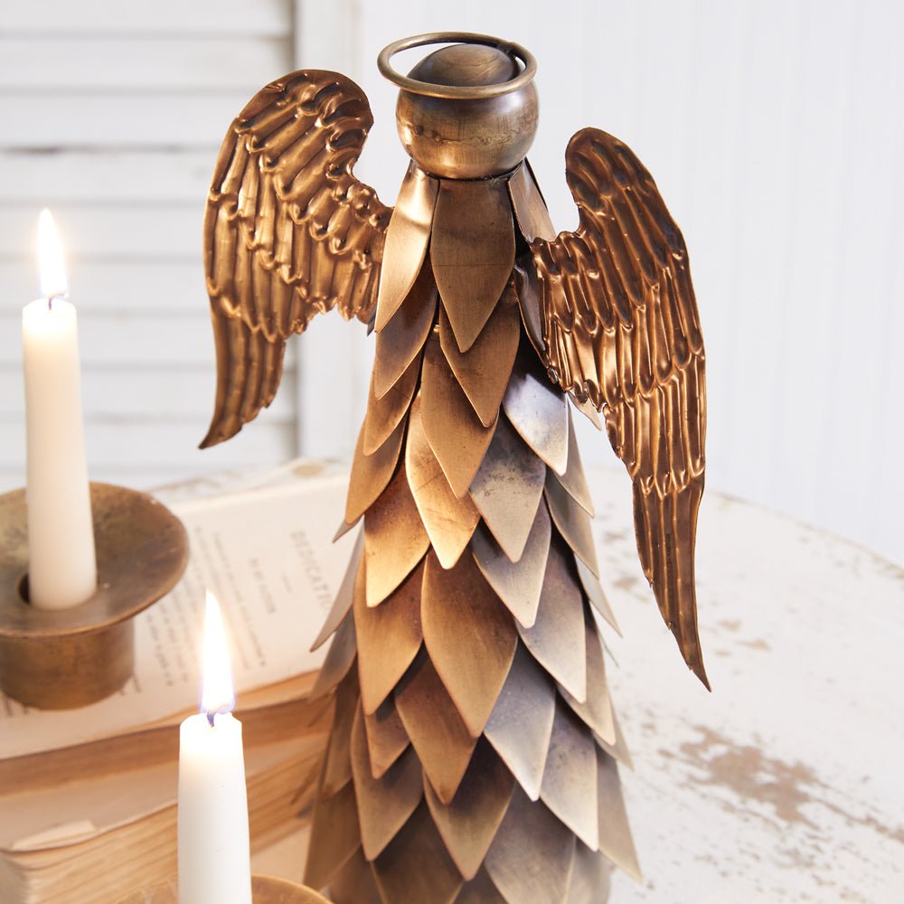 Vintage Brass Angel Christmas Tree Topper - Handcrafted Antique Finish Holiday Decor for Xmas Tree, Home, and Festive Celebrations