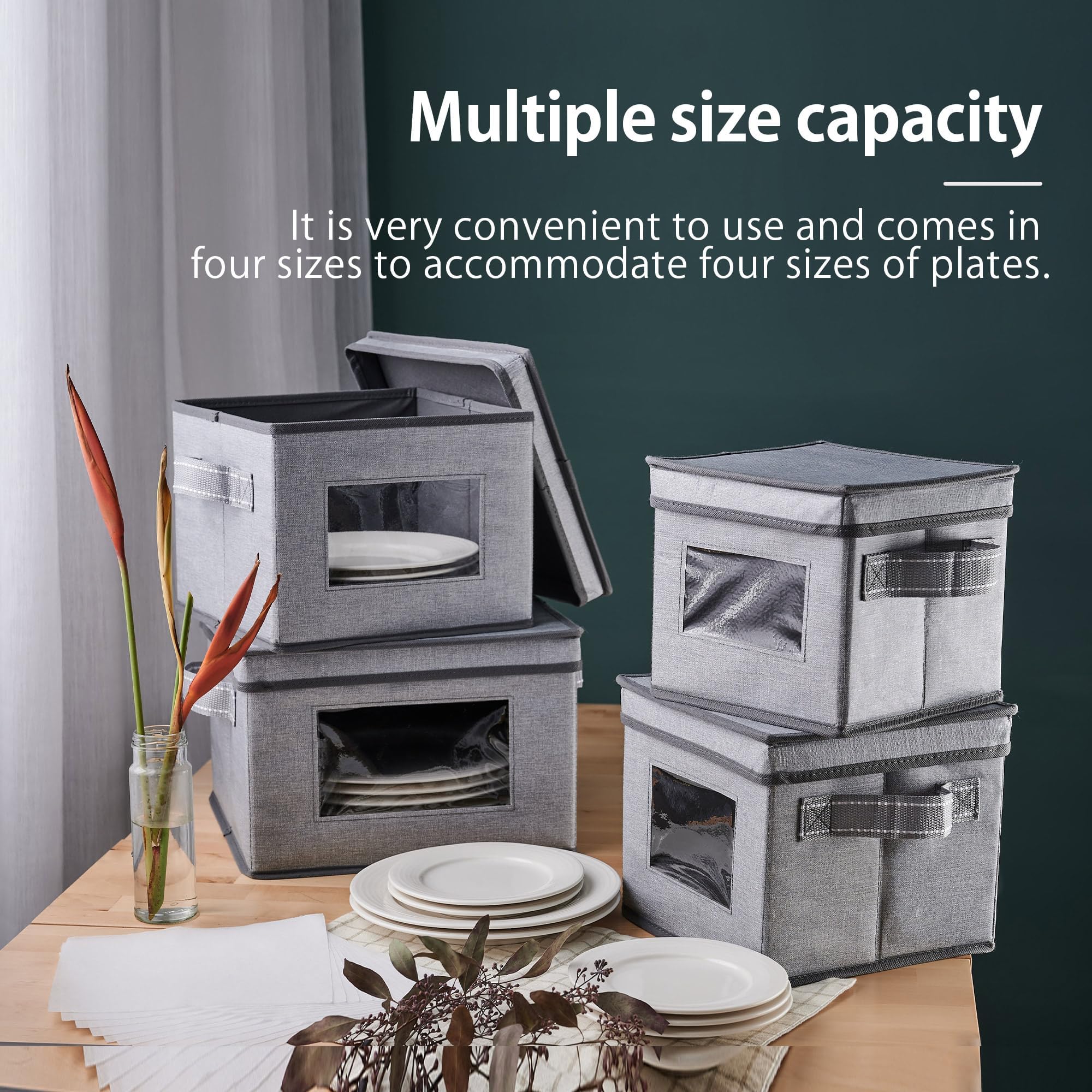 VENO 4-Size Dish Storage Containers - Hard Shell Plate Organizer for Moving & Packing (48 Plates) - Perfect for Kitchen & Holiday Storage