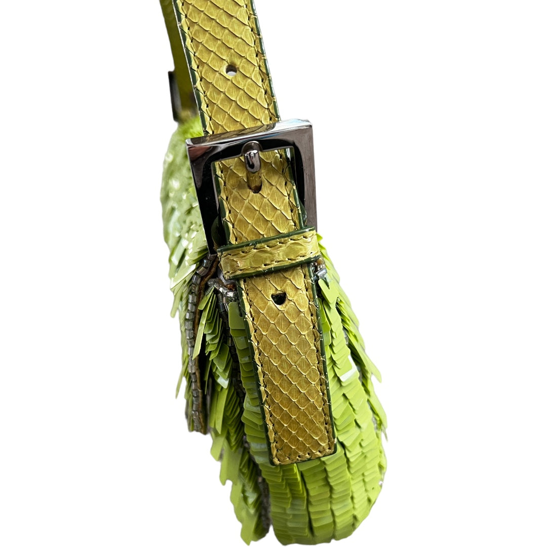 Vintage Fendi Green Sequin Baguette Bag - Luxury Designer Shoulder Purse for Women, Perfect for Evening Parties & Special Occasions