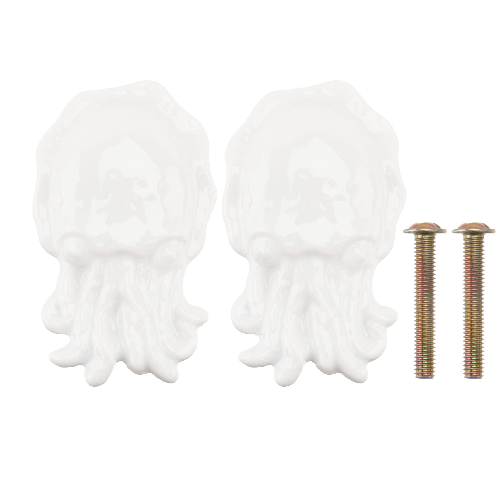 2PCS Cartoon Octopus Cabinet Door Knobs - Single Hole Drawer Pull Handles for Cupboard & Furniture (White) | Perfect for Kids' Room, Kitchen & Bathroom Storage