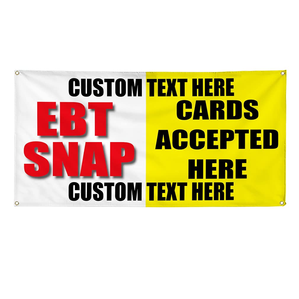 Custom Vinyl Banner - Multiple Sizes (60x144 Inches) | Weatherproof Outdoor Business Sign with 10 Grommets | Accepts EBT & Snap Cards | Buy Here Pay Here | Personalized Text Options | Perfect for Car Dealerships, Yard Sales & Storefront Advertising