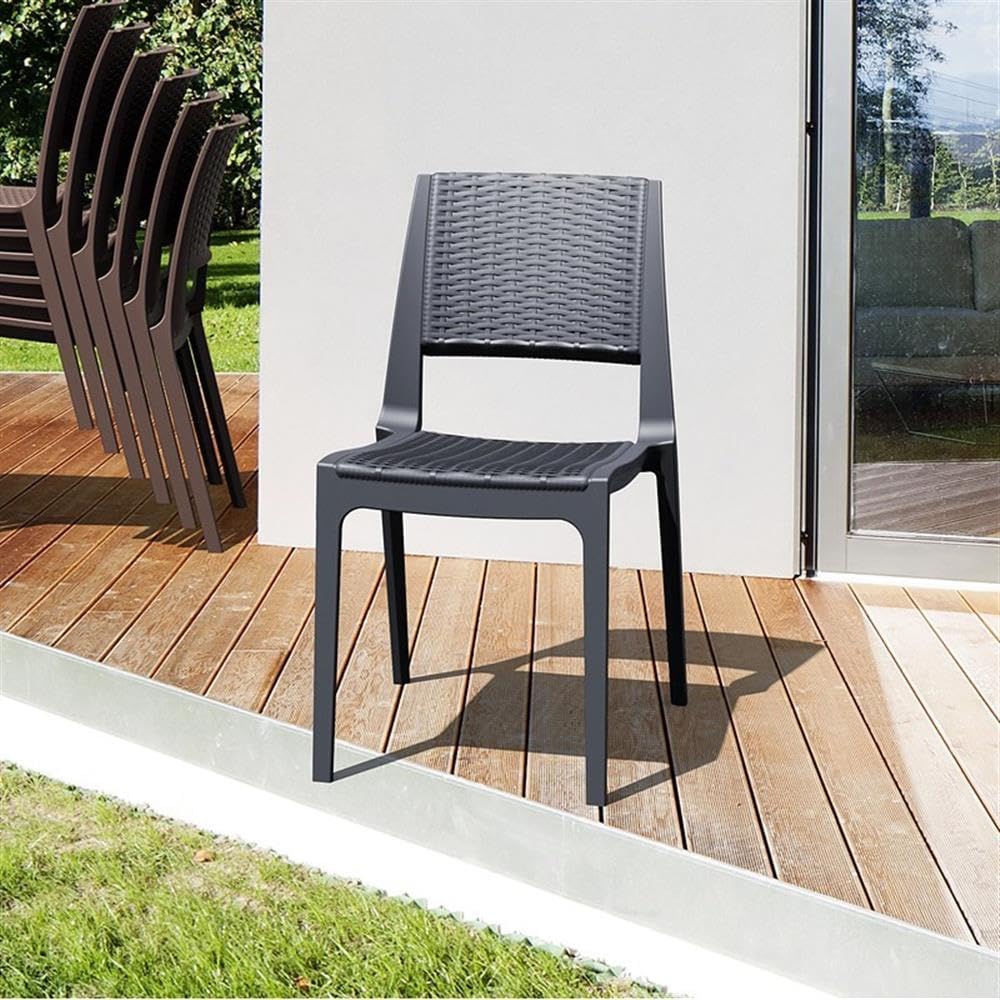 Dark Gray Wickerlook Patio Dining Chair Set of 2 - Weather-Resistant Outdoor Furniture for Garden, Poolside & Backyard Dining