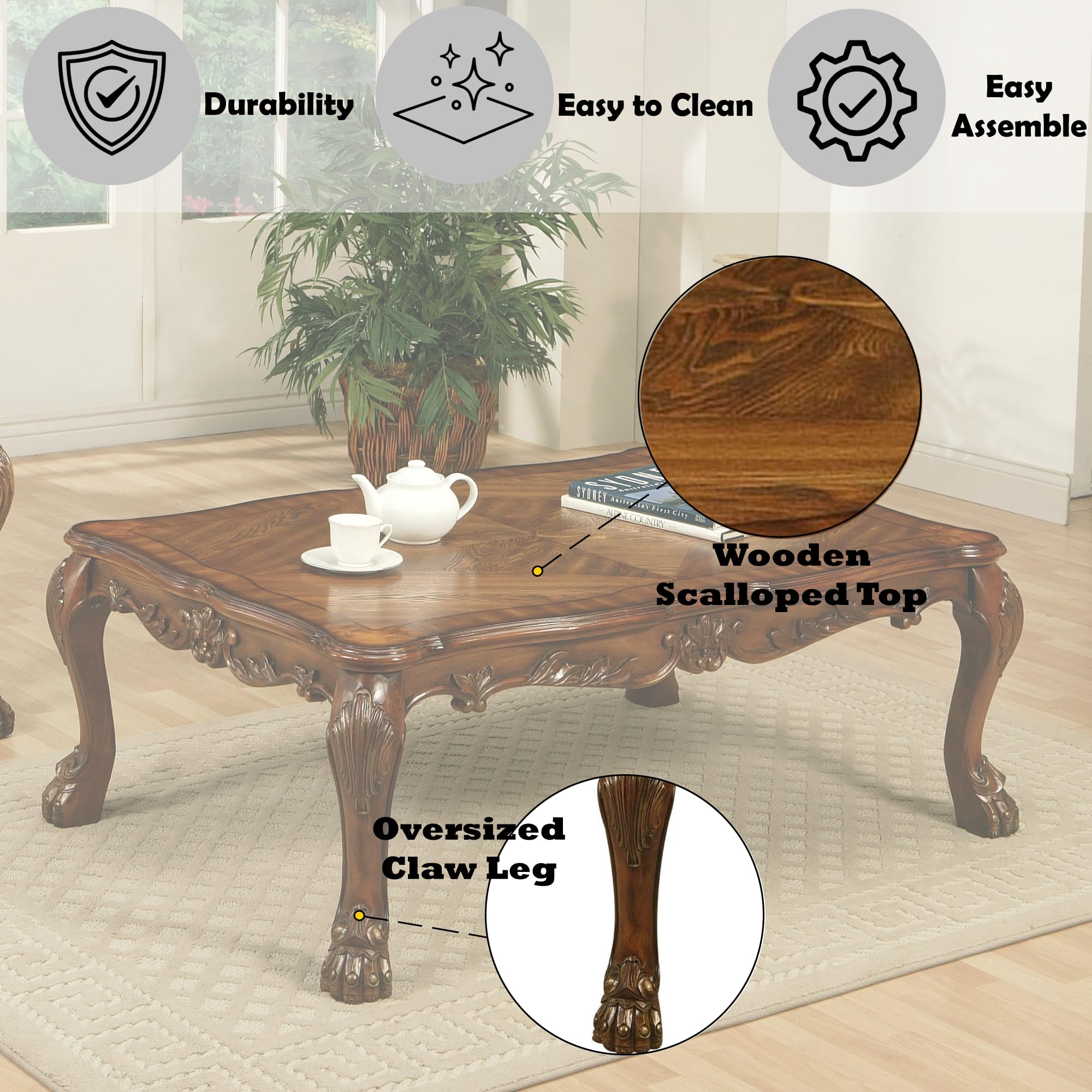 Acme Dresden Rectangular Wooden Coffee Table in Cherry Oak - Modern Living Room Furniture for Home Decor & Entertaining