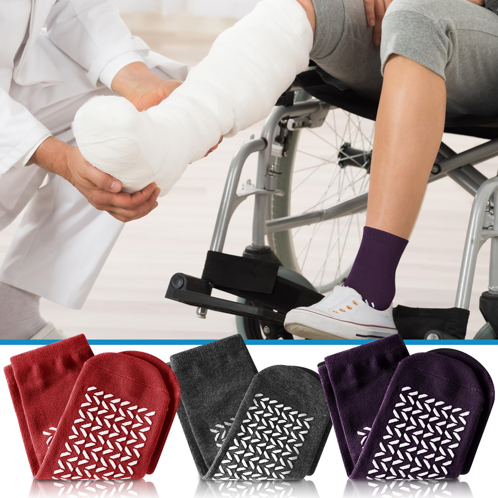 Non-Slip Hospital Socks with Grips - 10 Pairs Anti-Slip Slipper Socks for Women & Men, Fall Prevention, Comfortable for Patients & Elderly - Perfect for Hospital Stay, Home Recovery and Nursing Care
