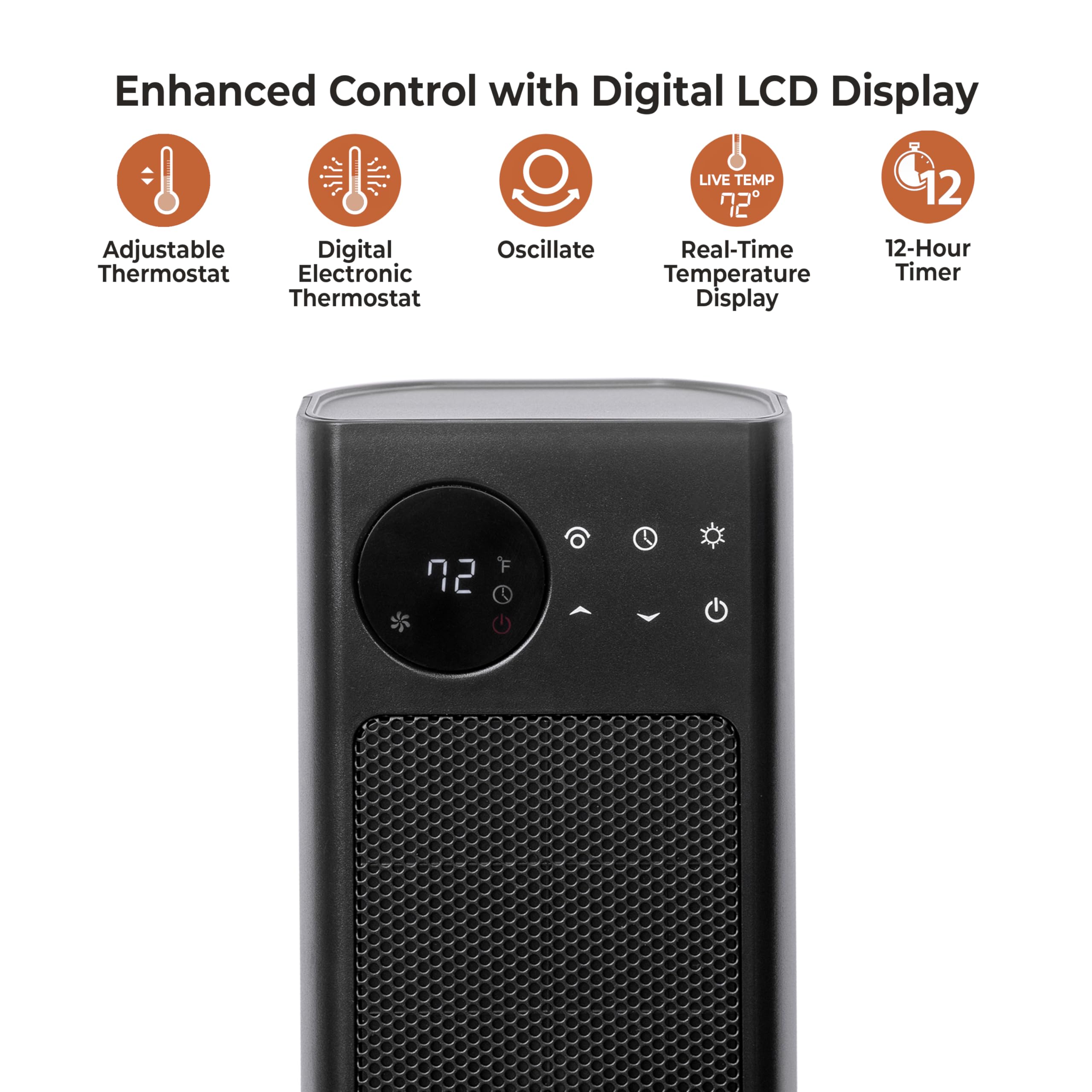 Comfort Zone 1500W Portable Space Heater for Indoor Use - 30 Inch, Remote Control, Adjustable Thermostat, 12H Timer, 90° Oscillation, Temperature Display - Perfect for Bedroom, Office & Home Heating