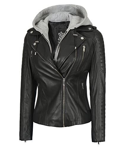 Bagheria - Black Hooded Leather Jacket Women