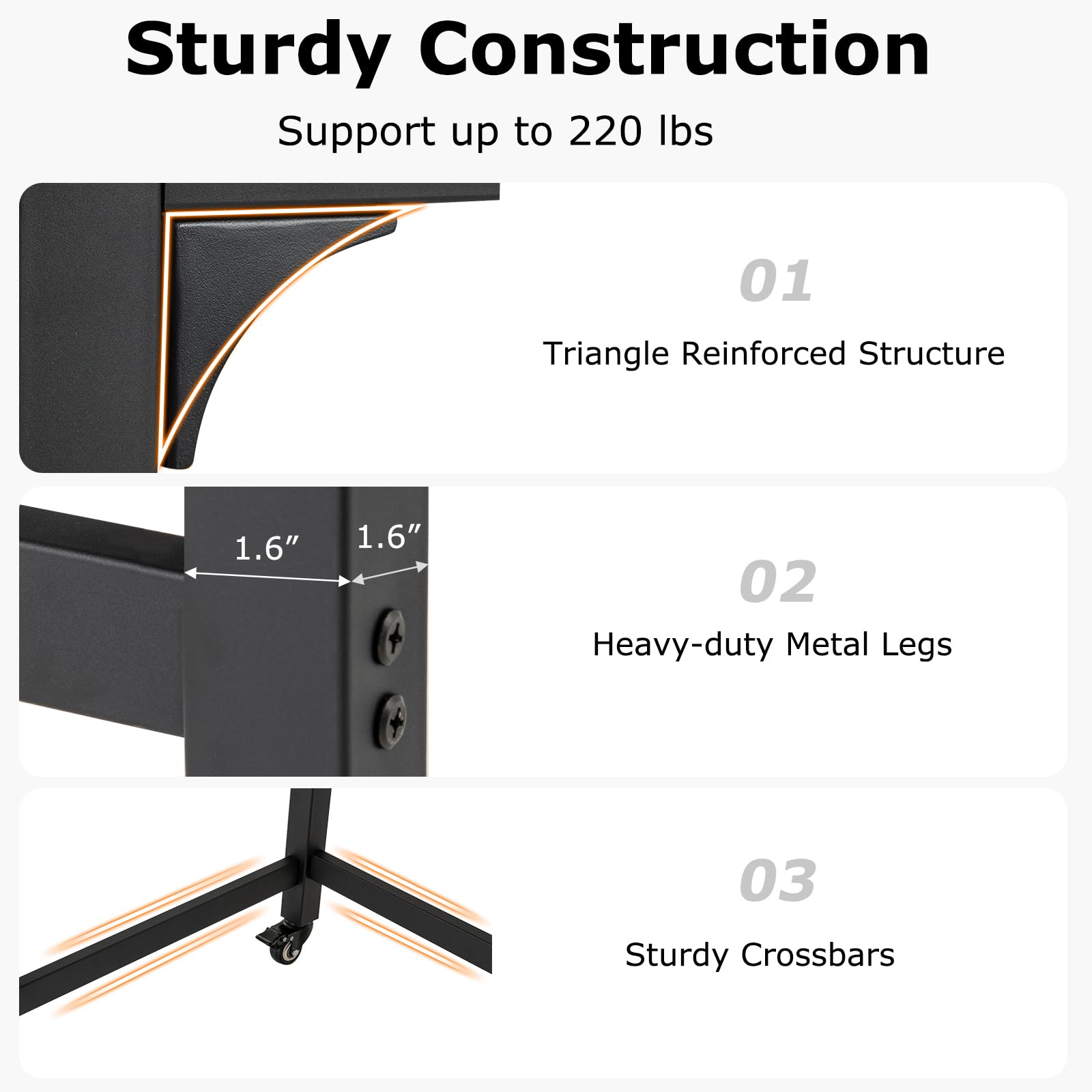 Tangkula 48 Inch Mobile Computer Desk with Storage Bag & 2 Hooks - Rolling Home Office Desk with Lockable Wheels, Study Writing Table for Bedroom, Dorm, Small Space - Perfect for Remote Work & Online Classes