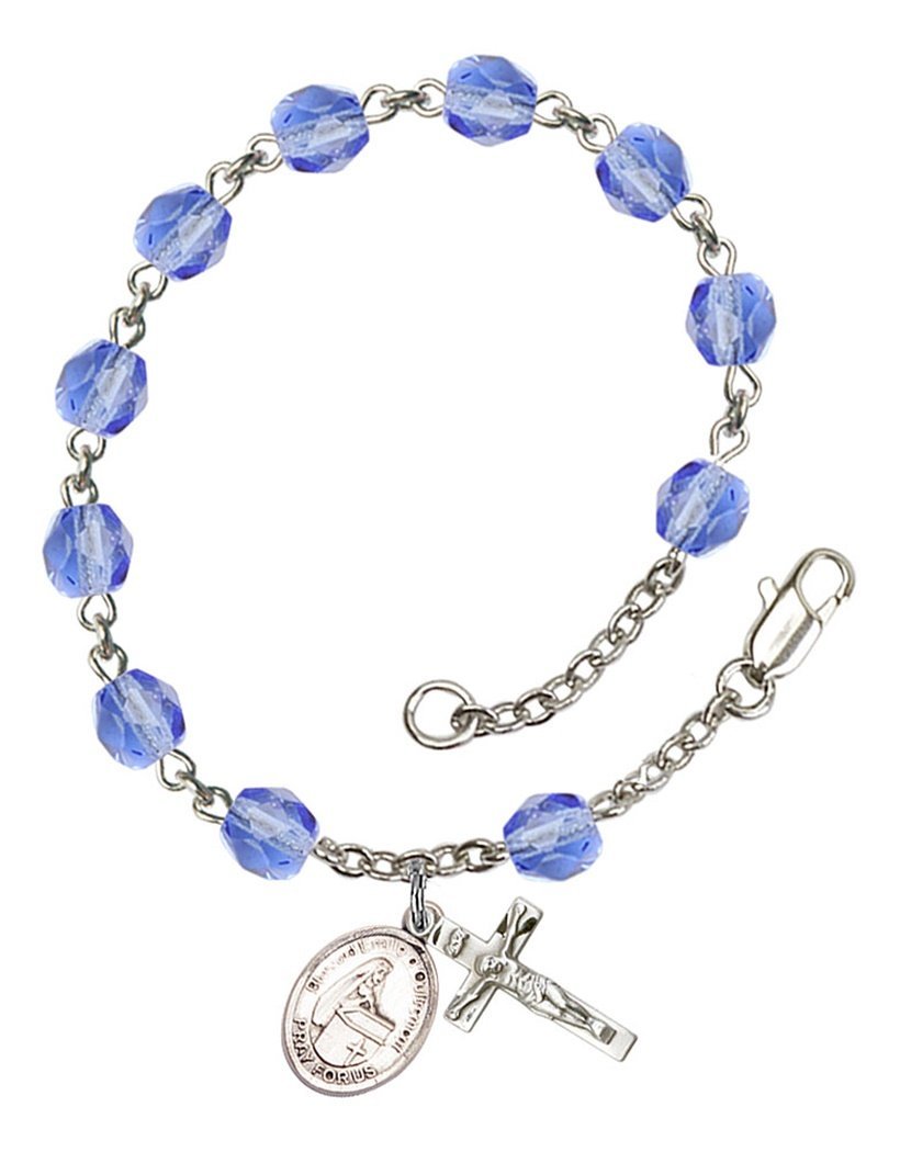 September Birthstone Beaded Rosary Bracelet with Blessed Emilee Doultremont Charm - 7.5 Inch Catholic Prayer Jewelry for Women, Baptism Gifts & Spiritual Protection