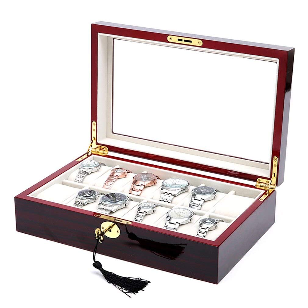 **Premium Wooden Watch Box with Rust-Resistant Hardware - Elegant Piano Paint Finish for Luxury Watch Display & Storage (12 Luxury Colors) - Perfect for Watch Collectors, Jewelry Organizers & Gift Giving**