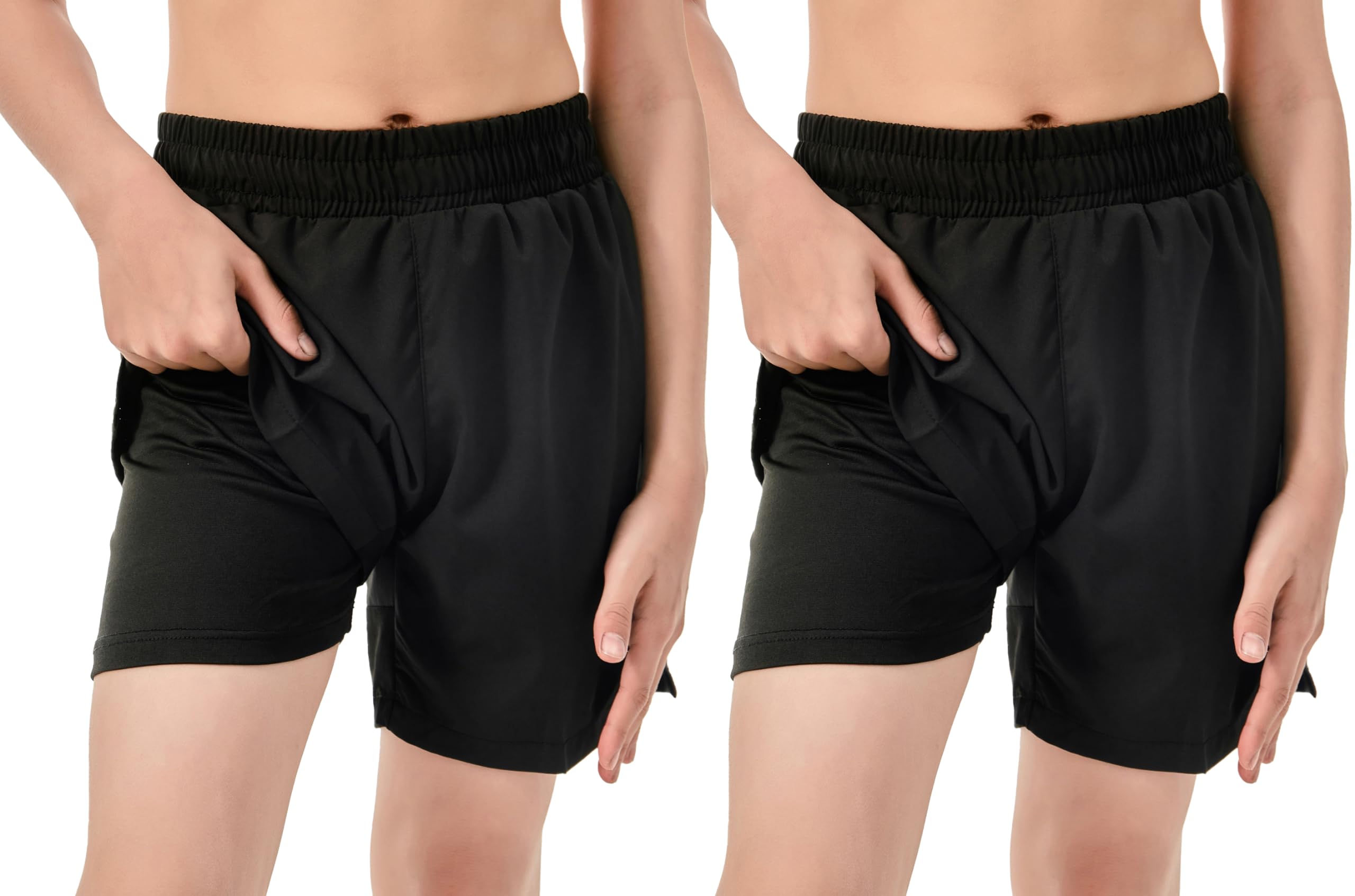 IRELIA 2 Pack Boys' Quick-Dry Athletic Shorts with Compression Liner, Zipper Pockets & Reflective Strip - Perfect for Sports, Running, Gym & Outdoor Activities
