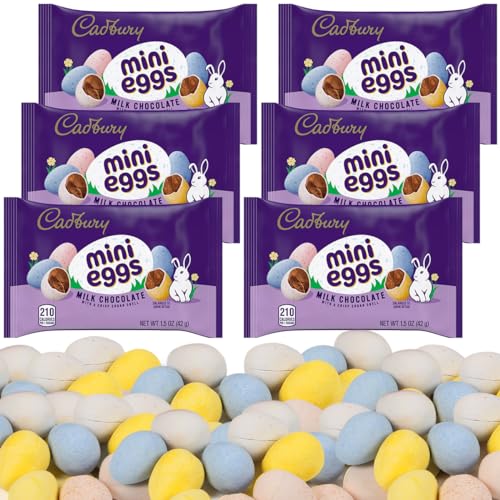 Cadbury Easter Mini Eggs Milk Chocolate - 6 Bags (1.5 Oz Each) | Classic Cadbury Easter Candy for Egg Hunts, Gift Baskets & Holiday Celebrations | Delicious Milk Chocolate Treats for Easter Parties, Classroom Rewards & Family Gatherings