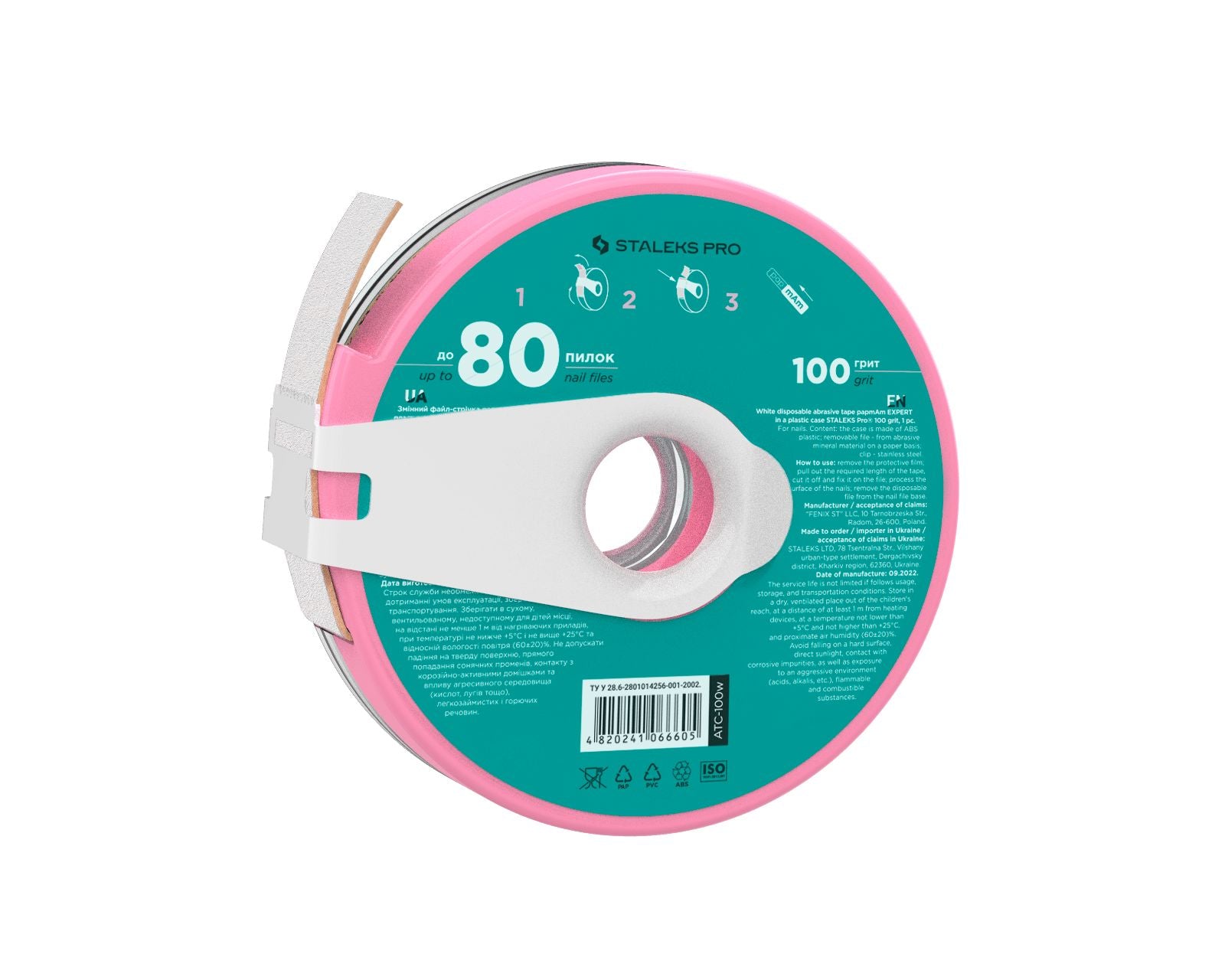 Staleks White Disposable Abrasive Tape 100 Grit for Nails - Expert Grade in Plastic Case - Perfect for Manicure, Pedicure & Nail Art