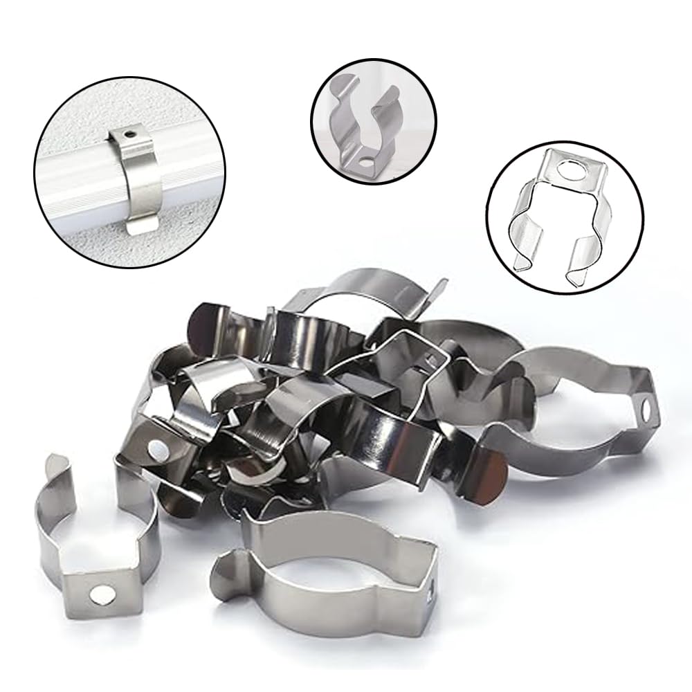 4 Pack T8 U Clips Lamp Holder - Stainless Steel LED Light & Fluorescent Tube Mounting Accessories - Silver (Perfect for Home, Office & Garage Lighting Fixtures)