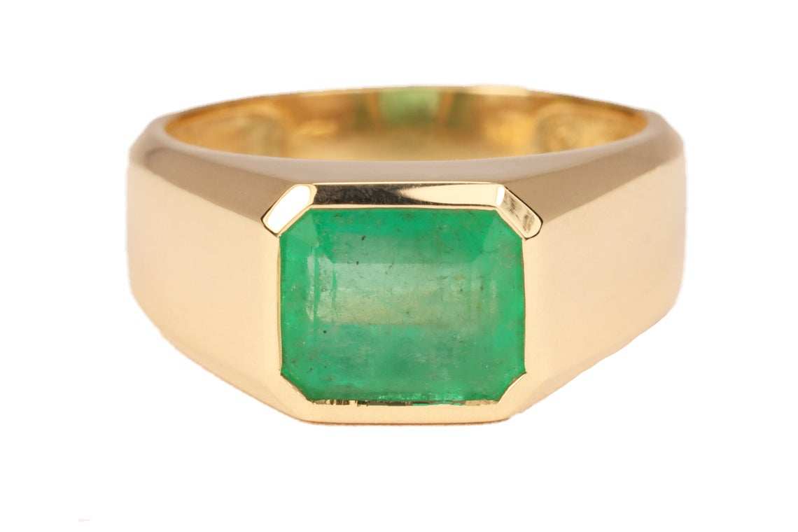 2.40ct Bold Emerald East-West Gypsy Signet Ring in 14K Gold - Elegant Bezel Setting for Women's Fashion Jewelry & Gift Giving