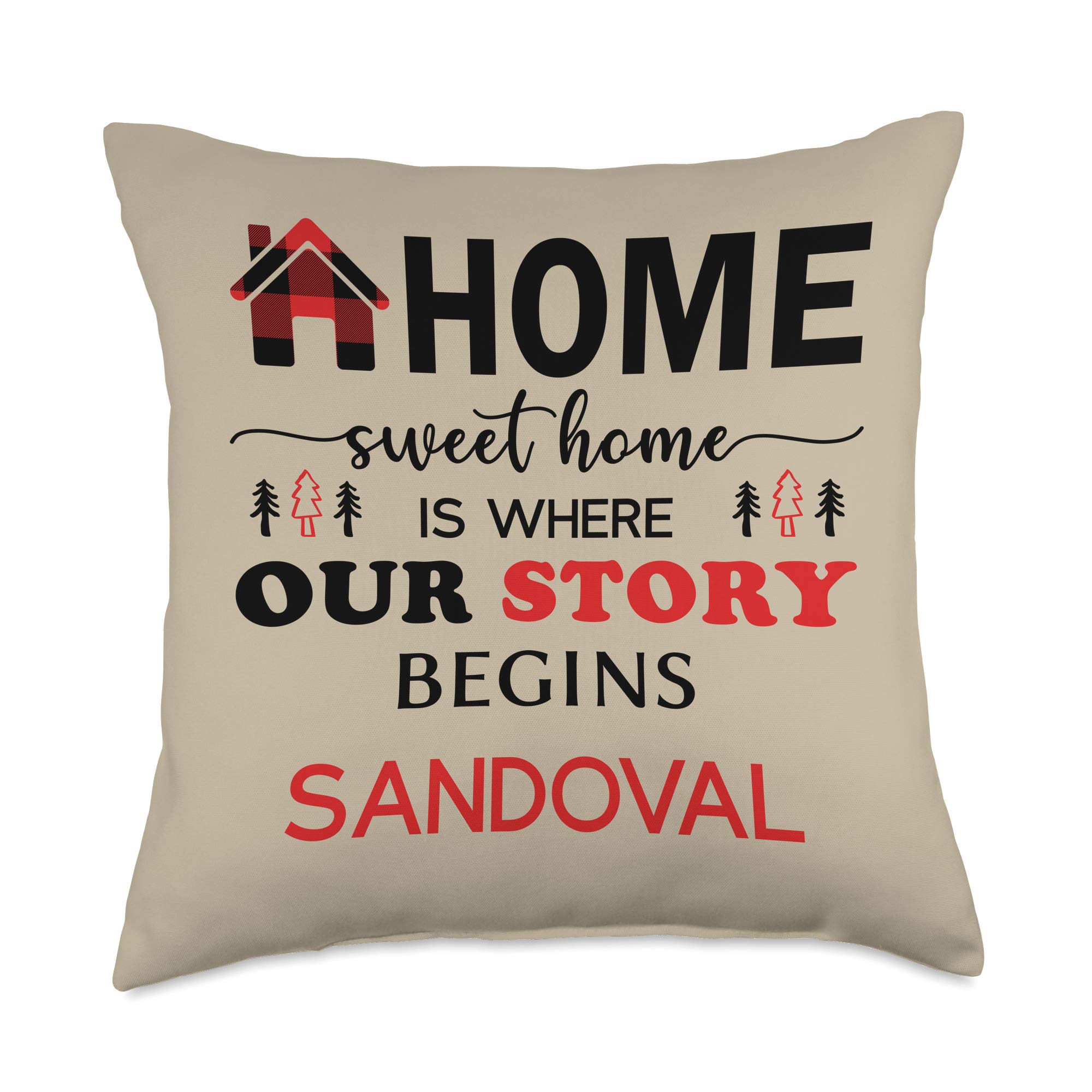 Sandoval Family Name Gift - Buffalo Plaid Home Decor Throw Pillow - Cozy Living Room, Bedroom & Couch Accent Pillow for Christmas Gifts & Farmhouse Decor