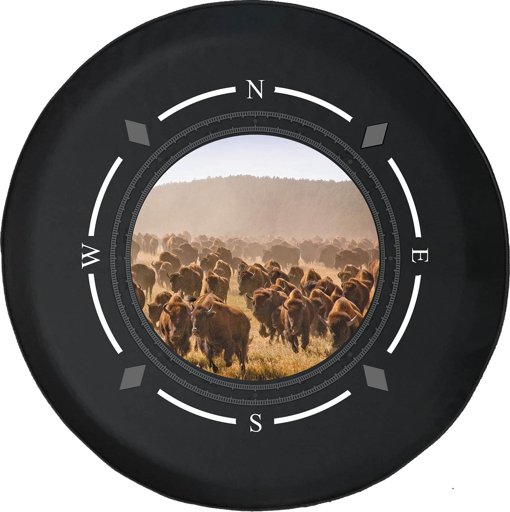 Premium Spare Tire Cover with Compass & Bison Design - Durable SUV, Trailer, RV Wheel Protector for Off-Road Adventures & Camping Trips