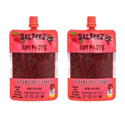 Strawberry Chamoy Rim Paste - Salteez Rim Paste for Beers, Seltzers, Cocktails, Snacks & More | Sweet & Spicy Flavor Enhancer (2 Pack) - Perfect for Margaritas, Micheladas & Party Snacks