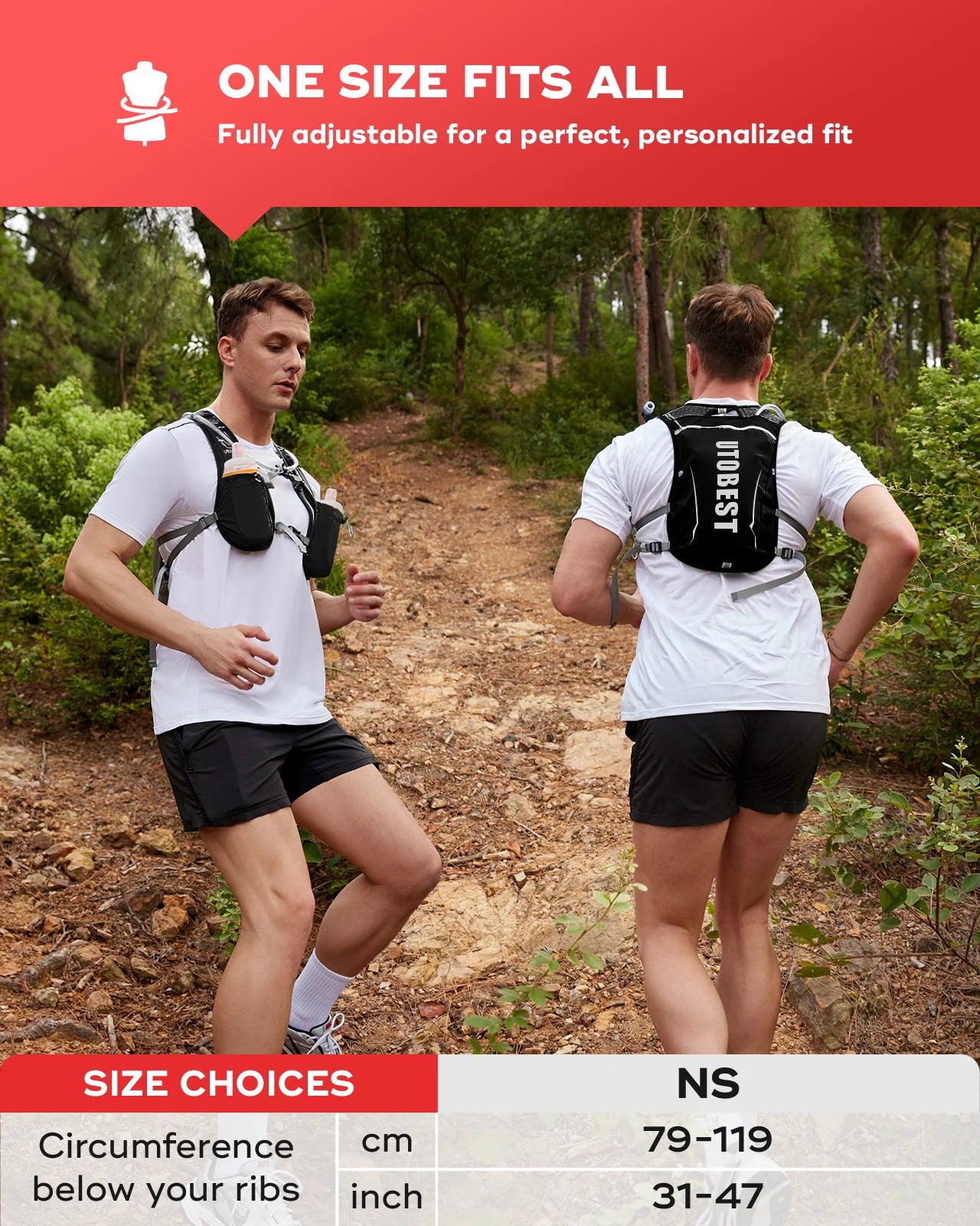 UTOBEST 5L Ultra Lightweight Hydration Vest Pack - Trail Running Backpack with 1.5L Water Bladder for Marathon, Hiking, Cycling & Outdoor Adventures | Perfect for Runners, Bikers & Hikers