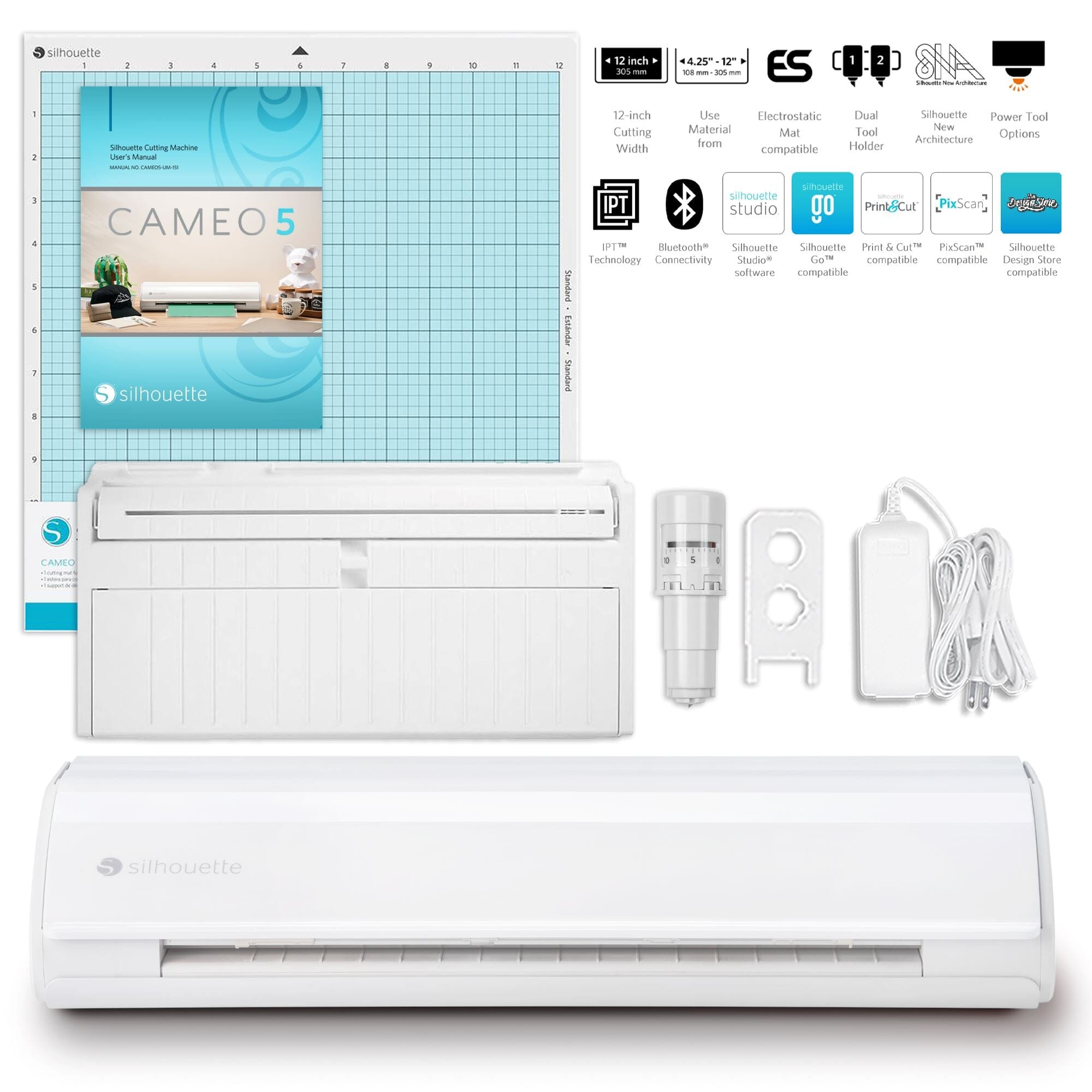 Silhouette Cameo 5 Cutting Machine with Advanced Blade Pack - 38 Oracal Vinyl Sheets & Siser HTV Included - Perfect for DIY Crafts, Home Decor, and Custom Apparel Projects