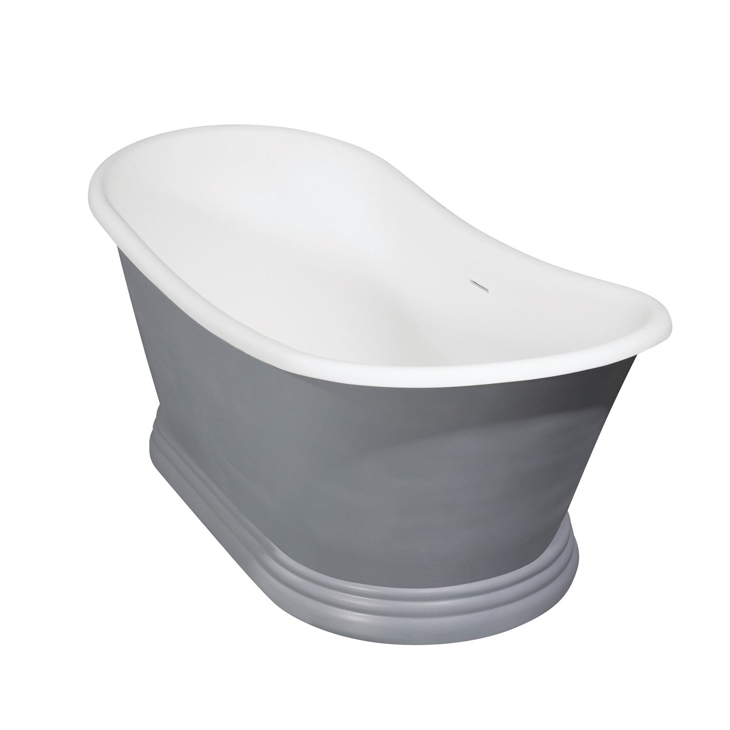 Arcticstone 67 Inch Oval Double Slipper Pedestal Bathtub - Glossy White/Matte Gray Solid Surface Freestanding Tub with Drain (No Faucet Holes) | Perfect for Luxury Bathrooms, Spa Retreats & Modern Home Decor