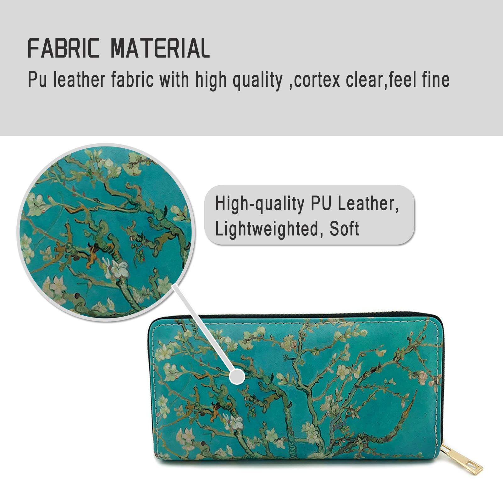 Cherry Blossom Women's Zip Around Long Wallet - PU Leather Travel Card Holder & Coin Purse Organizer with Multiple Pockets (A-07) | Perfect for Everyday Use, Travel, and Gift Giving