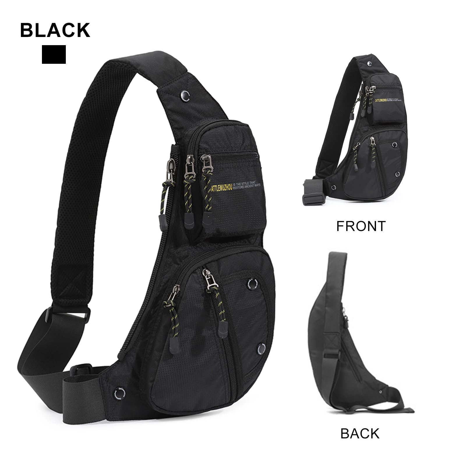 Men's Sling Bag Crossbody Shoulder Bag - Lightweight Durable Travel Backpack for Hiking, Outdoor Adventures & Daily Commute - Black