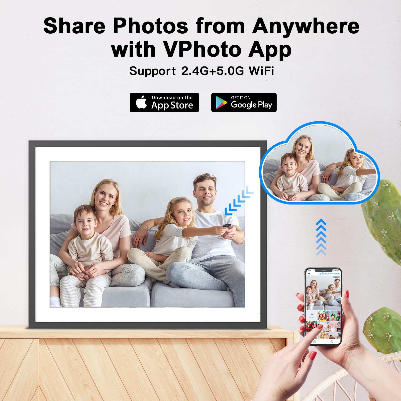 17-inch Large 32GB Digital Photo Frame with IPS Touch Display - Dual WiFi Smart Electronic Picture Frame, Auto-Rotate, Easy Photo & Video Sharing via App & Email - Perfect Gift for Mom, Family & Home Decor (Black) - Display Memories in Living Room, Bedroom or Office