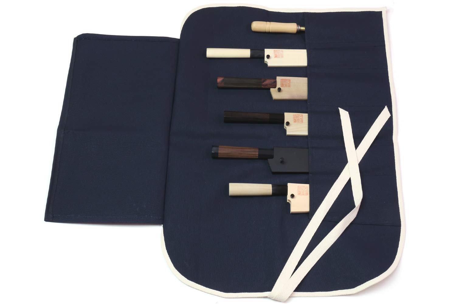 Yoshihiro 6-Slot Cotton Knife Pouch for Japanese Sushi Chef - Dark Navy Knife Storage Bag | Perfect for Professional Chefs, Kitchen Organization & Knife Protection