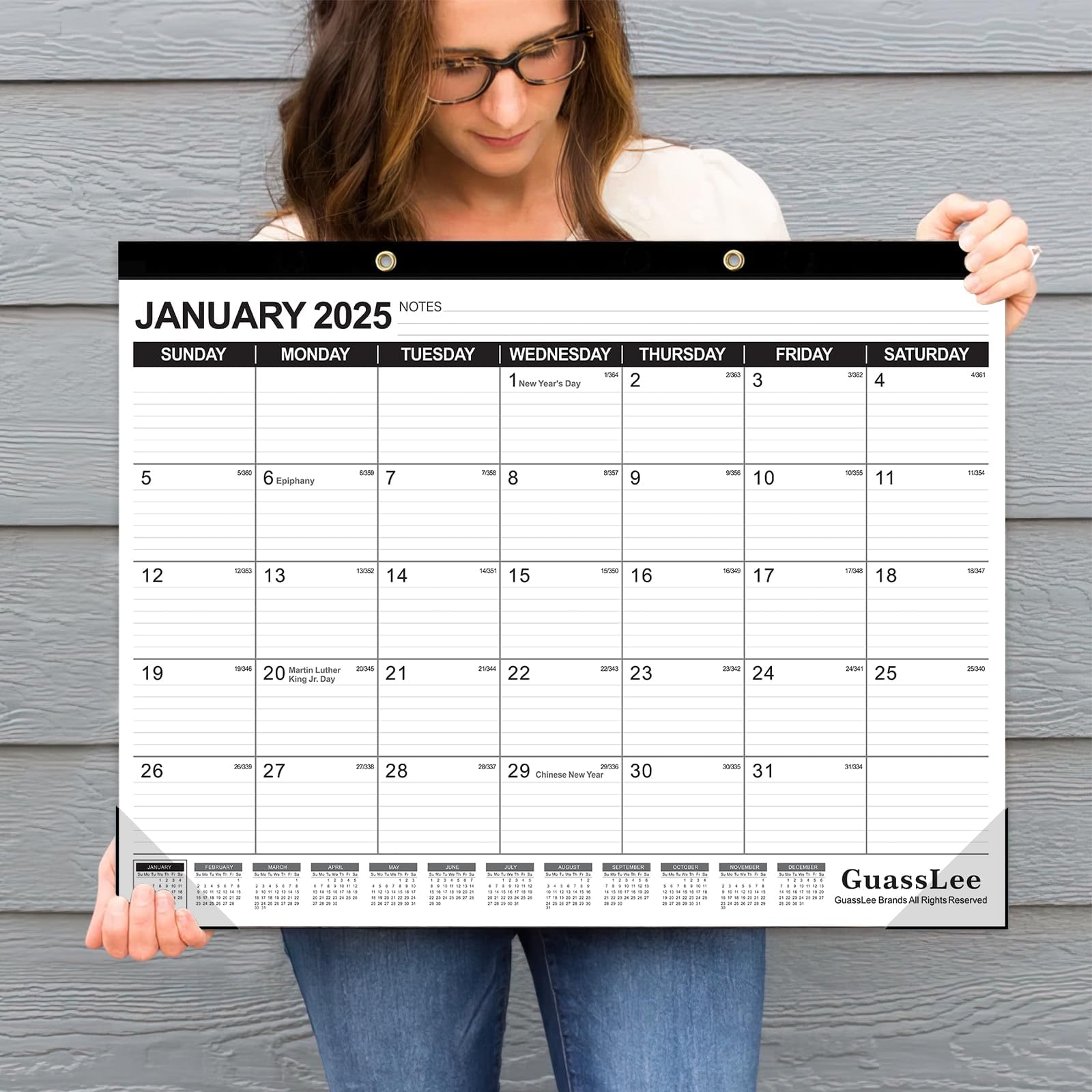GuassLee 2025-2026 18-Month Large Desk Calendar | Jan 2025 - Jun 2026 | 22x17 Inch Wall/Desktop Planner with Julian Dates, Notes Section & Corner Protectors | Perfect for School, Home & Office Organization