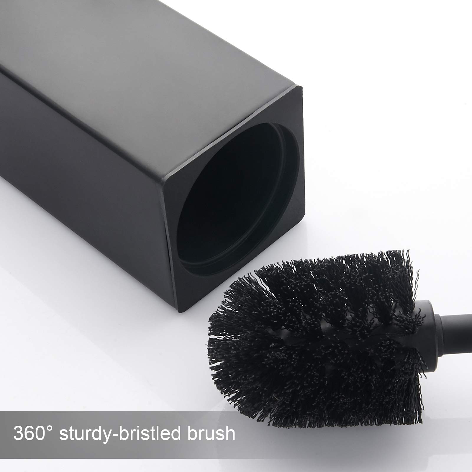 BGL Stainless Steel Square Toilet Brush Set with Holder - 2 Replaceable Rubber-Coated Brush Heads for Bathroom Cleaning - Black - Ideal for Home, Hotel & Office Restroom Maintenance