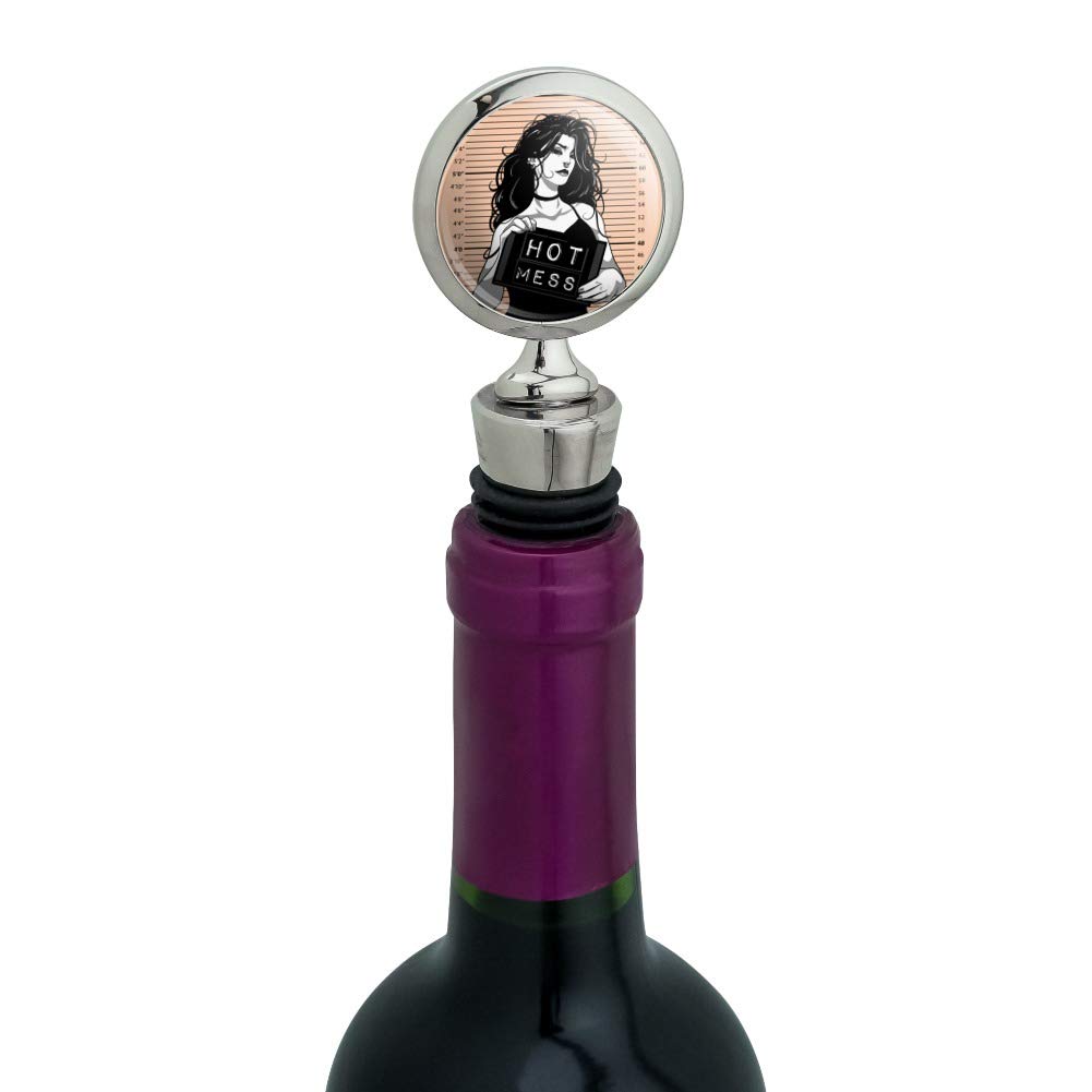 Funny Hot Mess Woman Mug Shot Wine Bottle Stopper - Novelty Wine Cork for Parties, Gifts & Wine Lovers - Perfect for Bachelorette, Girls Night & Wine Tasting Events