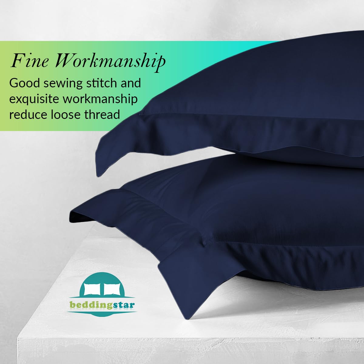 Luxury 100% Egyptian Cotton Queen Pillow Shams Set of 2 - Navy Blue 20x30 Inch 600 Thread Count Hotel Quality Bedding - Perfect for Master Bedrooms, Guest Rooms & Luxury Home Decor