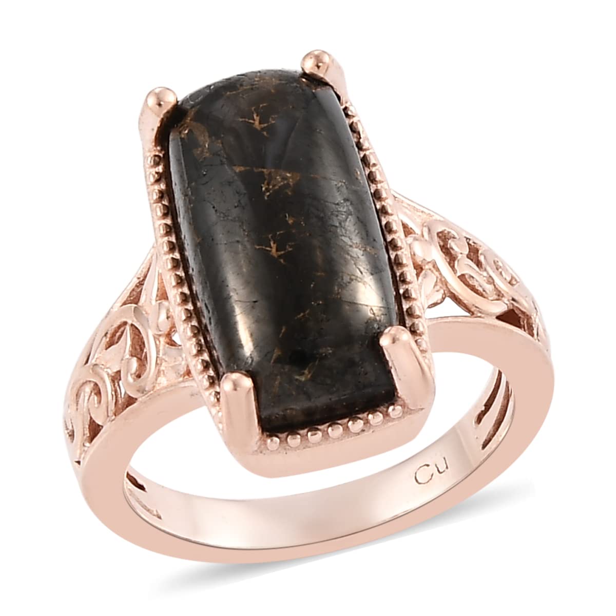 14K Rose Gold Plated Shungite Solitaire Ring for Women - Pain Relief & Healing Crystal Jewelry | Perfect for Meditation, Stress Relief & Energy Balancing