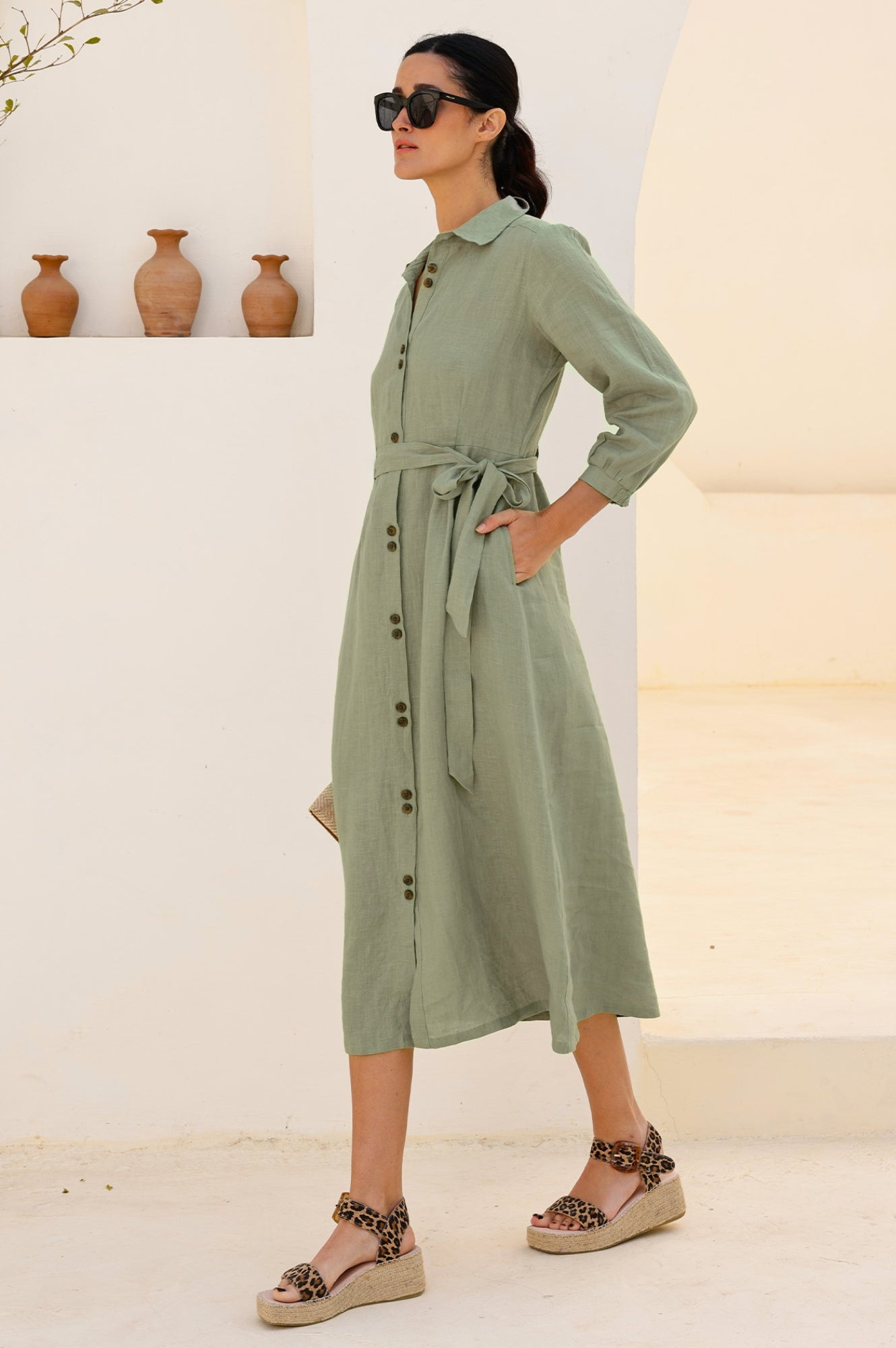 Linen Shirt Dress for Women - Breathable Khaki Summer Dress | Casual Beachwear, Office Outfit & Vacation Style