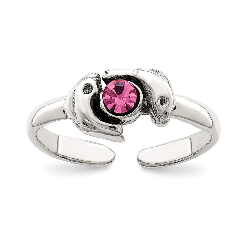 Antique Silver Dolphin Toe Ring with Cubic Zirconia - Beach & Summer Wear