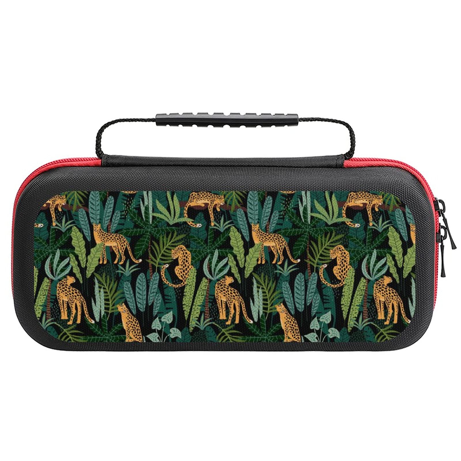 Leopards Palm Tropical Printed Carrying Case for Nintendo Switch Lite - Protective Storage Bag with Accessories Pouch | Portable Travel Case for Gaming Console & Charger