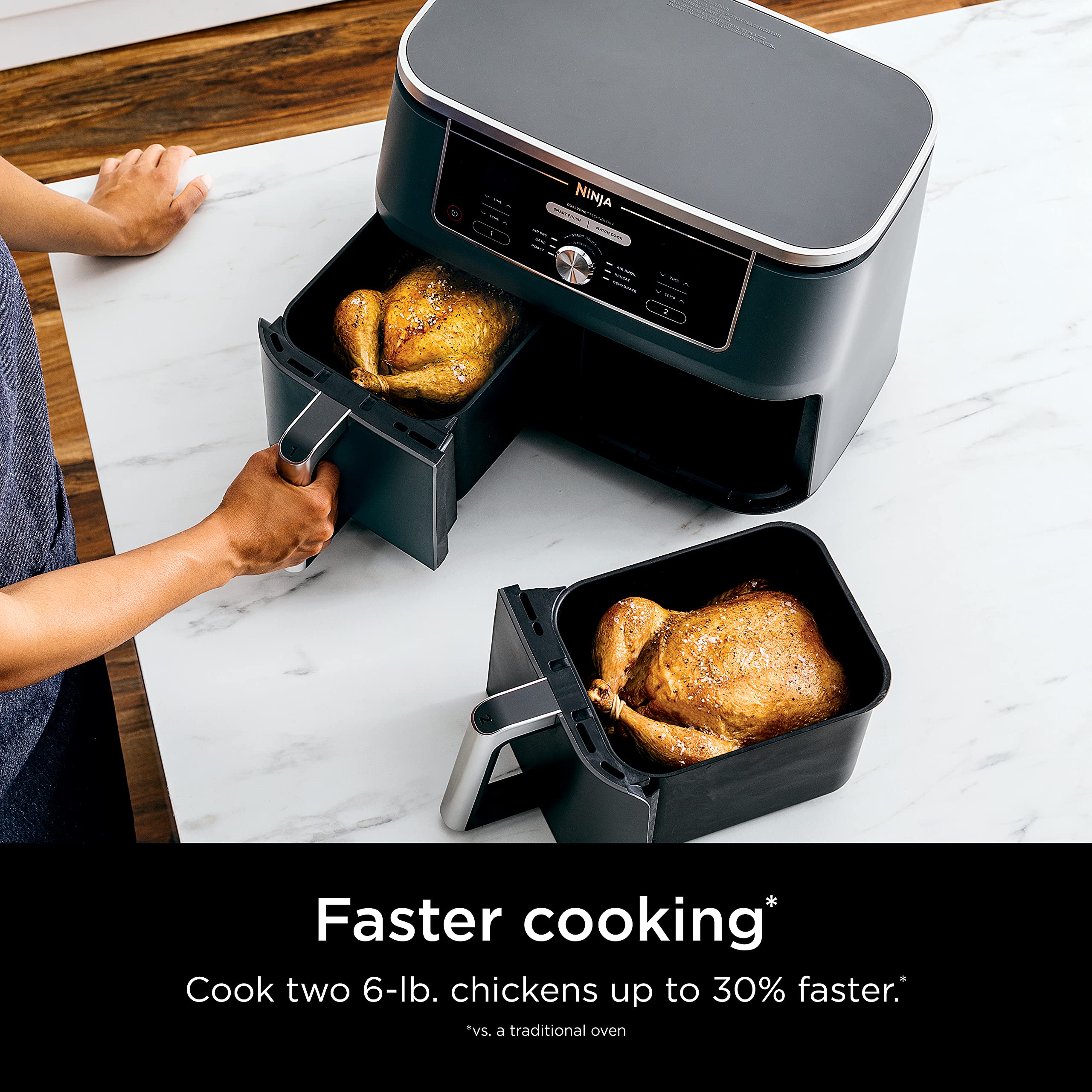 Ninja DZ401 Foodi 10 Quart 6-in-1 DualZone XL 2-Basket Air Fryer with Independent Frying Baskets - Roast, Broil, Dehydrate - Smart Finish & Match Cook Technology - Large Capacity for Family Meals - Grey - Perfect for Quick Cooking, Healthy Meals & Party Snacks
